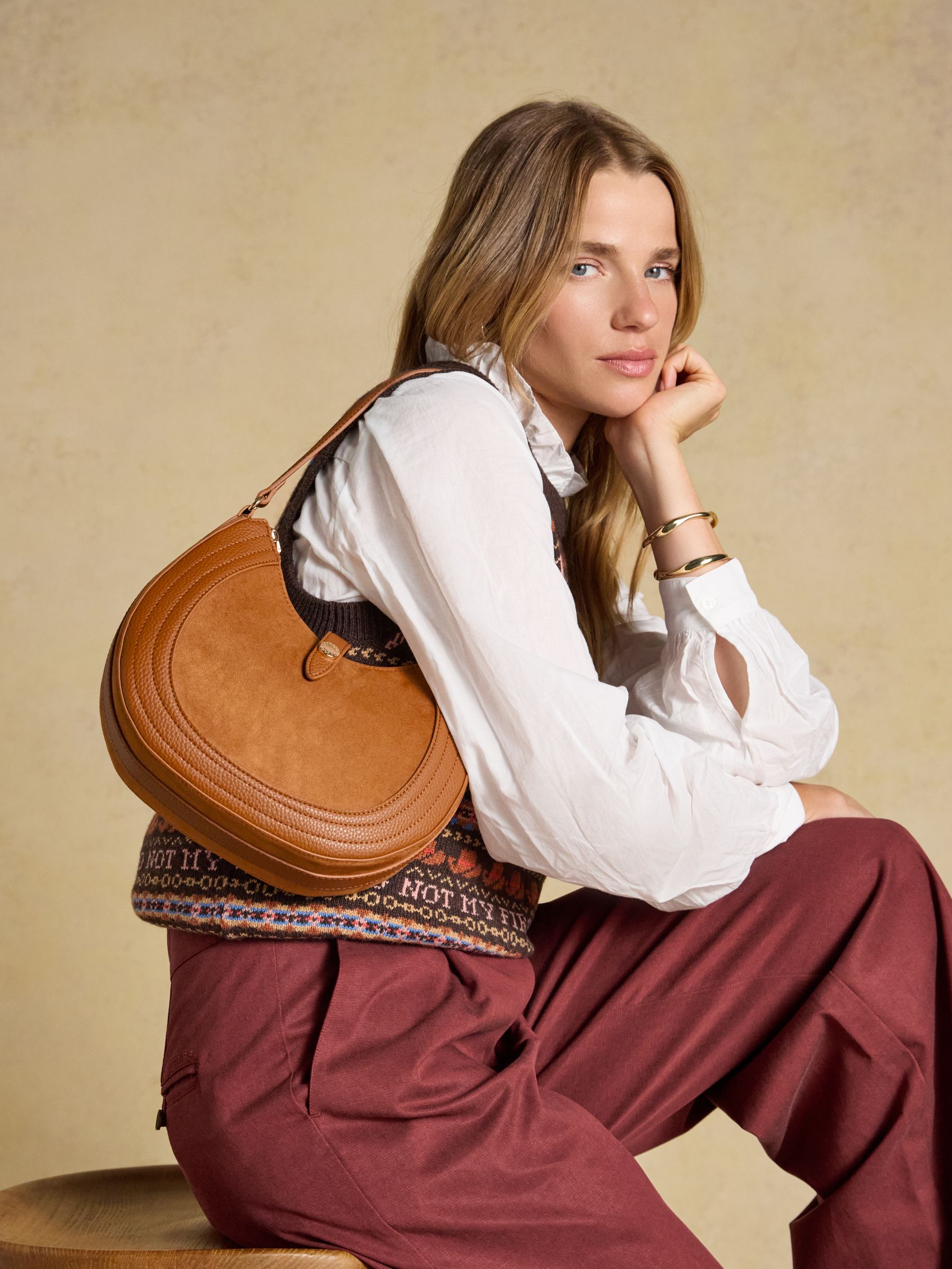 Tan Brown Crossbody Saddle Bag - Image 4 of 8