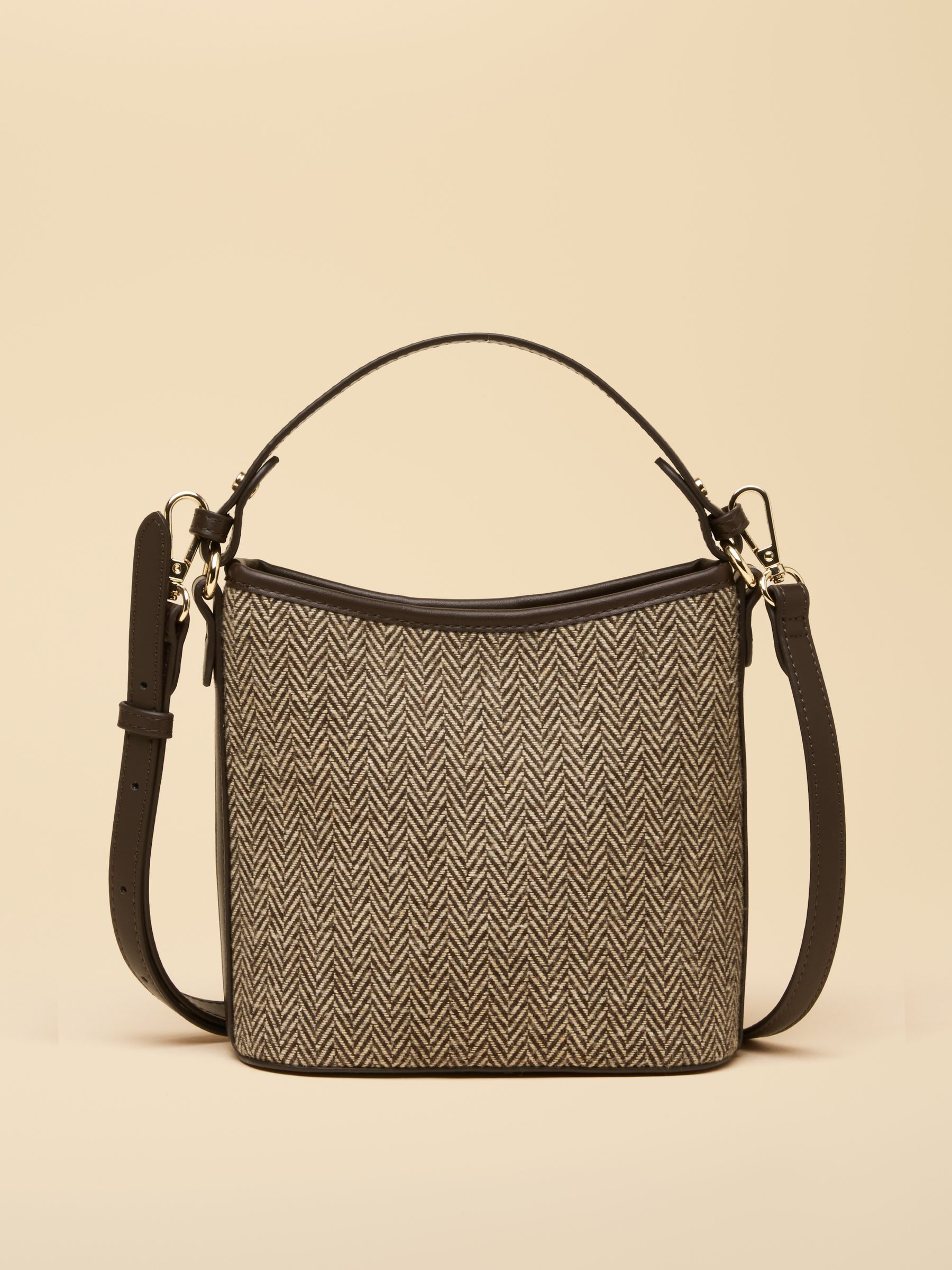 Neutral Herringbone Bucket Bag - Image 7 of 9