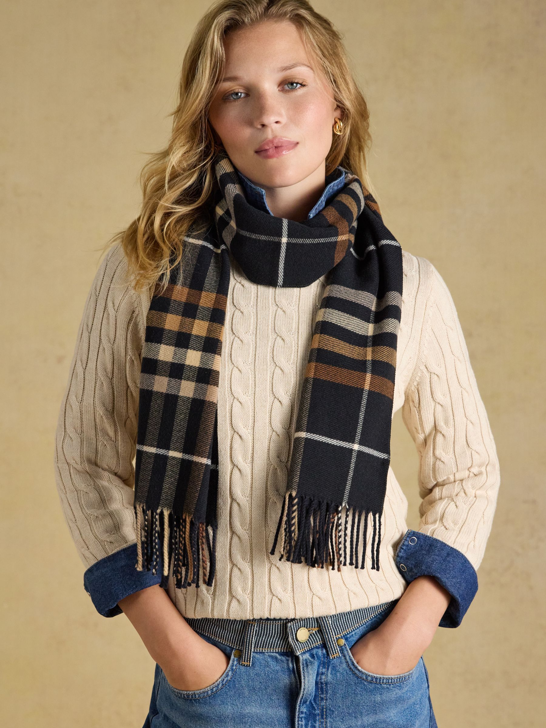 Langtree Black & Tan Check Scarf - Image 2 of 6 Langtree Black & Tan Check Scarf - Image 2 of 6
