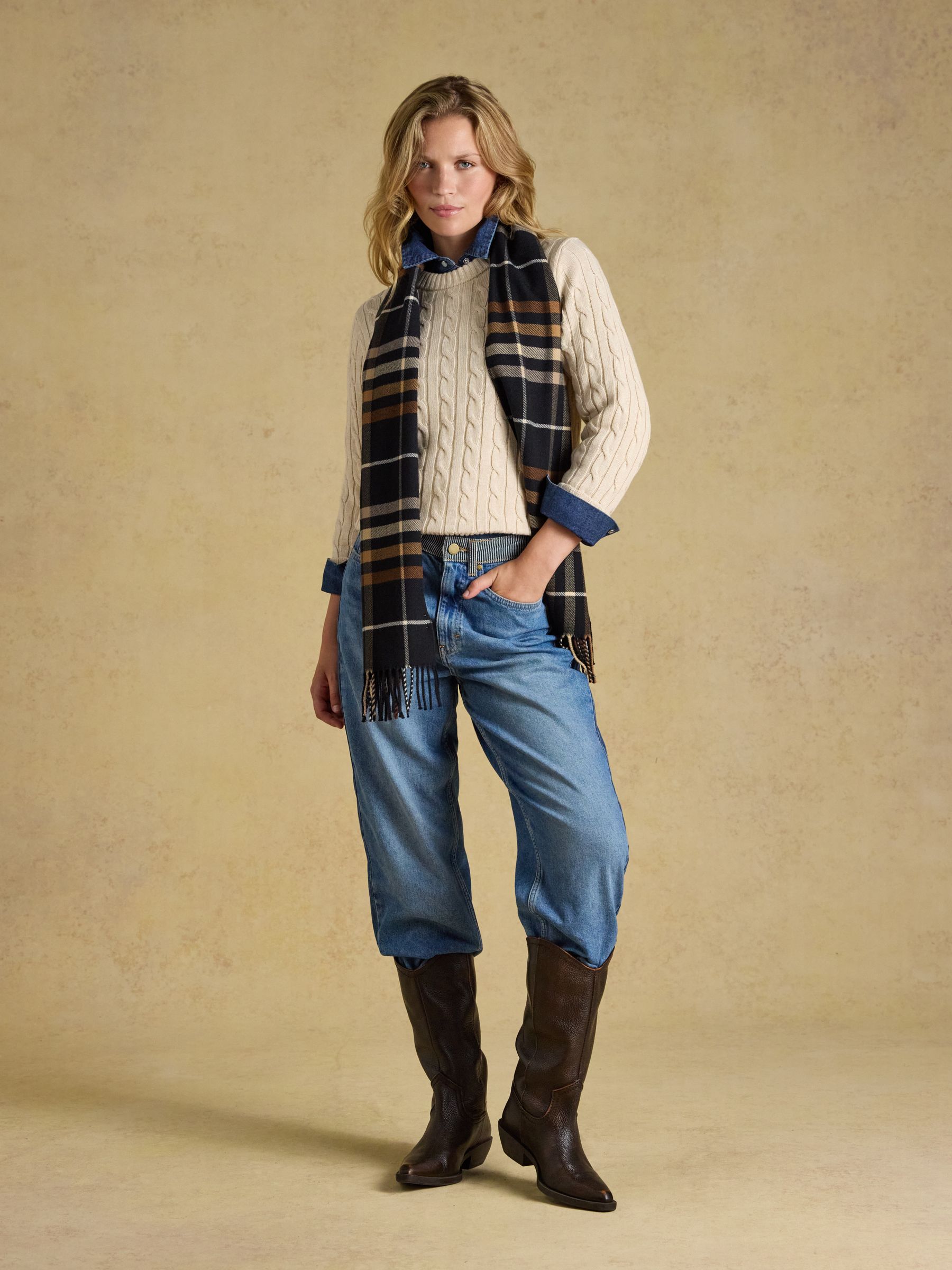 Langtree Black & Tan Check Scarf - Image 3 of 6