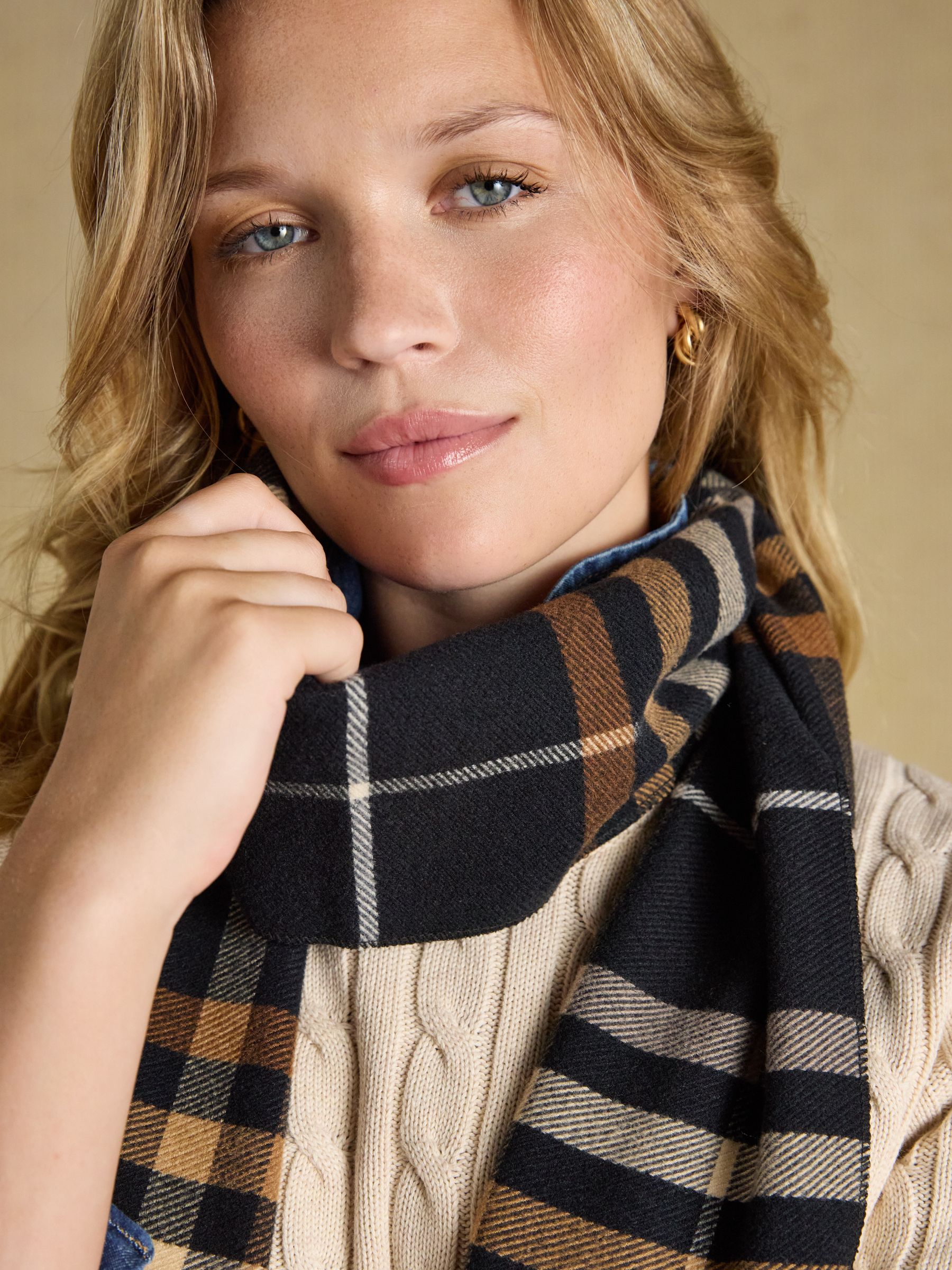 Langtree Black & Tan Check Scarf - Image 5 of 6