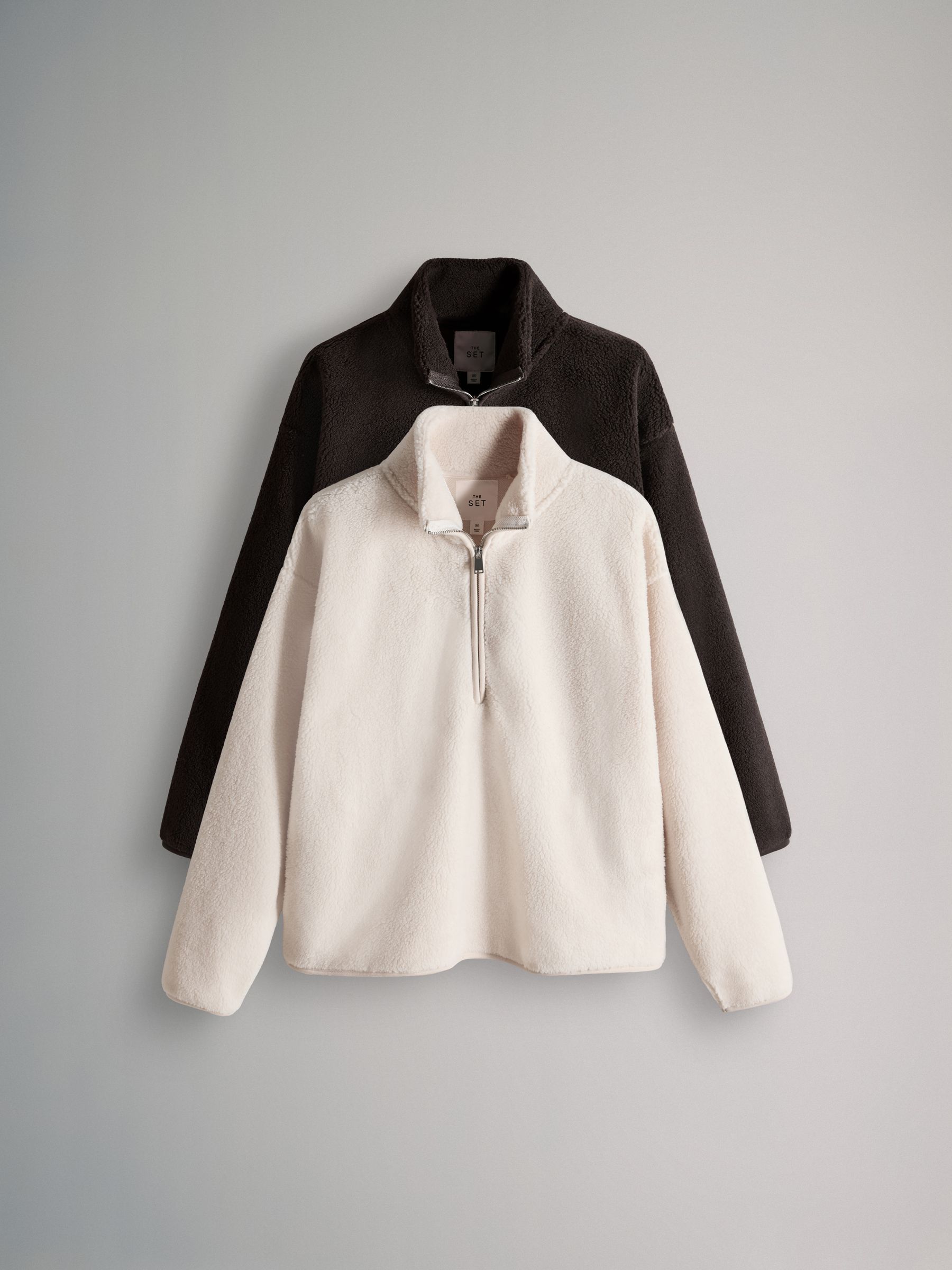 Chocolate Brown/Cream 2 Pack Borg Funnel Neck 1/4 Zip Fleeces - Image 1 of 5