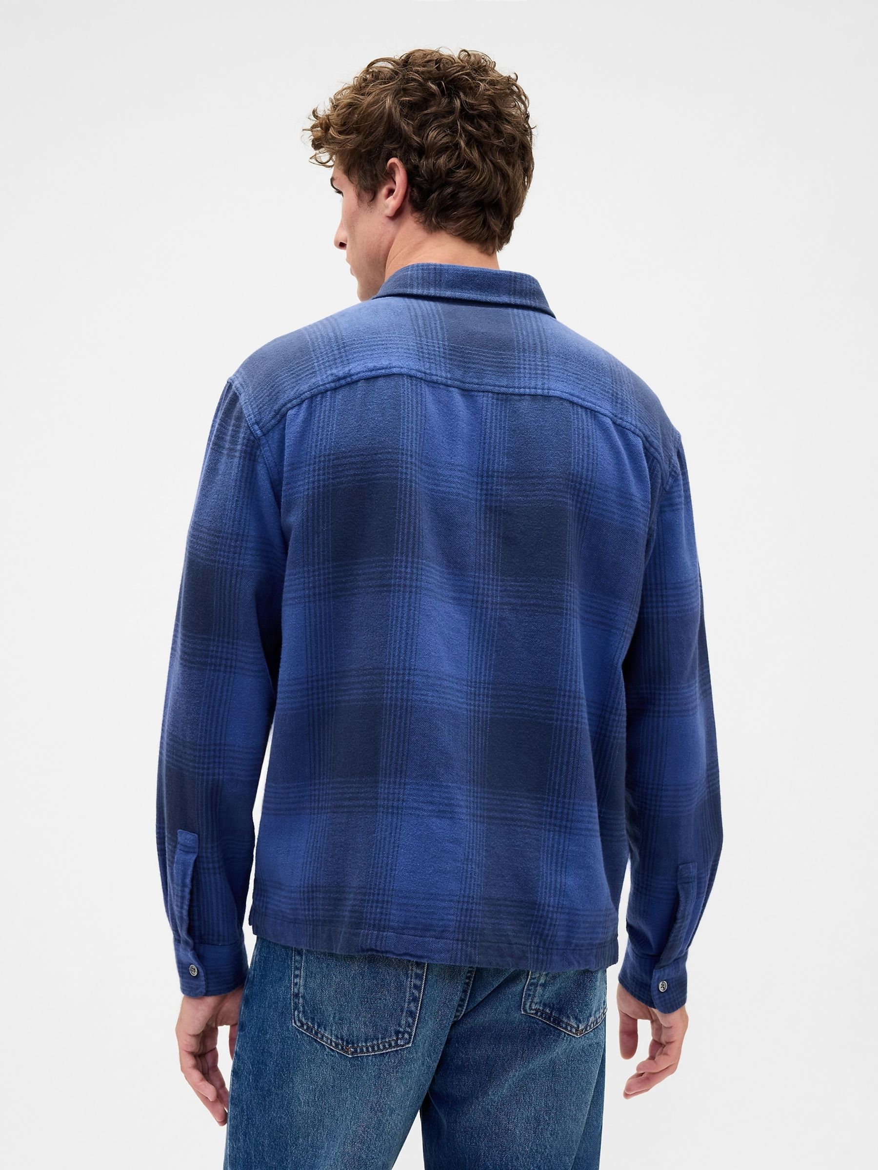 Blue Check Relaxed Flannel Shirt - Image 2 of 4 Blue Check Relaxed Flannel Shirt - Image 2 of 4