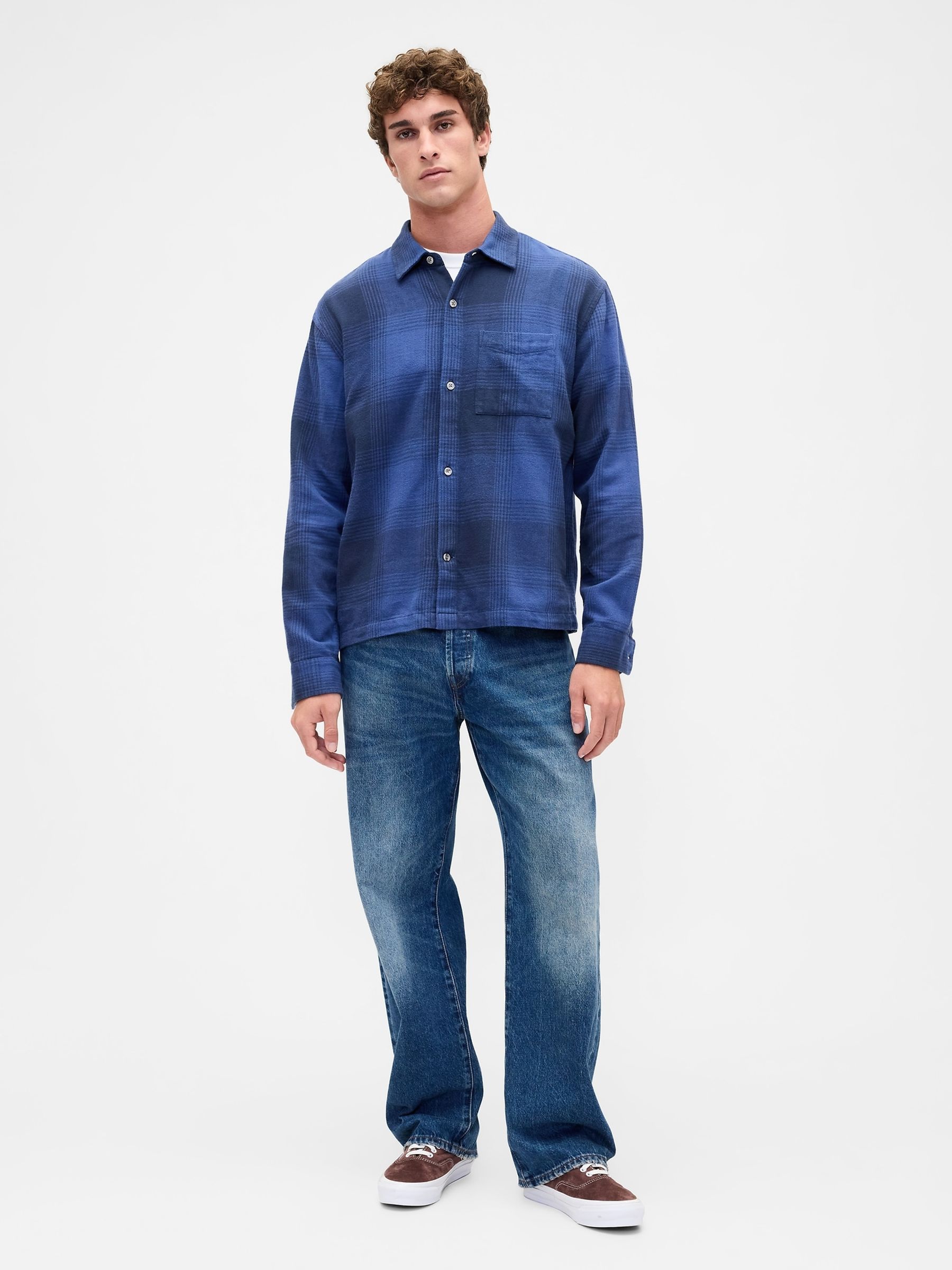 Blue Check Relaxed Flannel Shirt - Image 3 of 4
