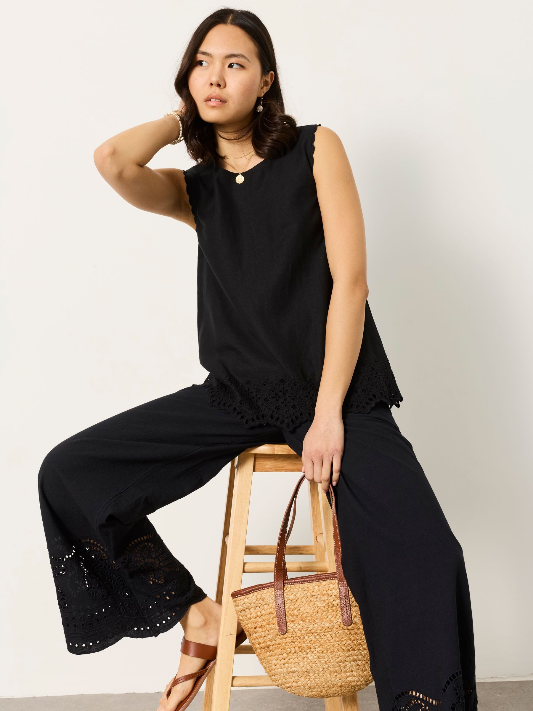 Ella Black Petite Broderie Cami - Image 1 of 6