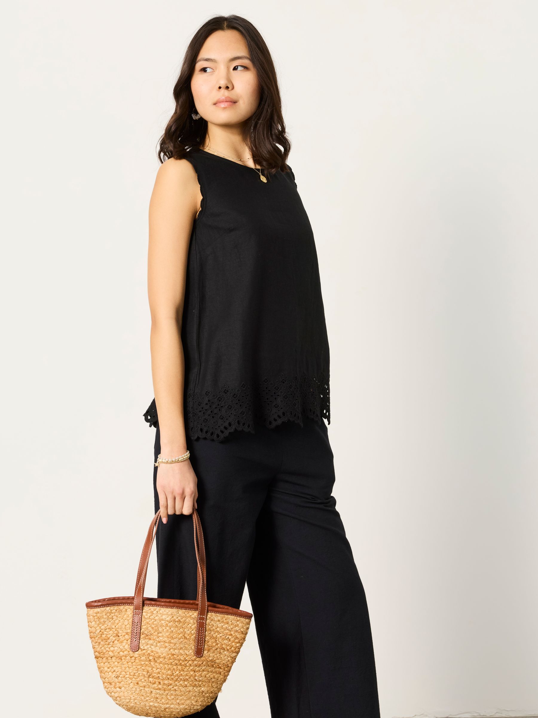 Ella Black Petite Broderie Cami - Image 3 of 6