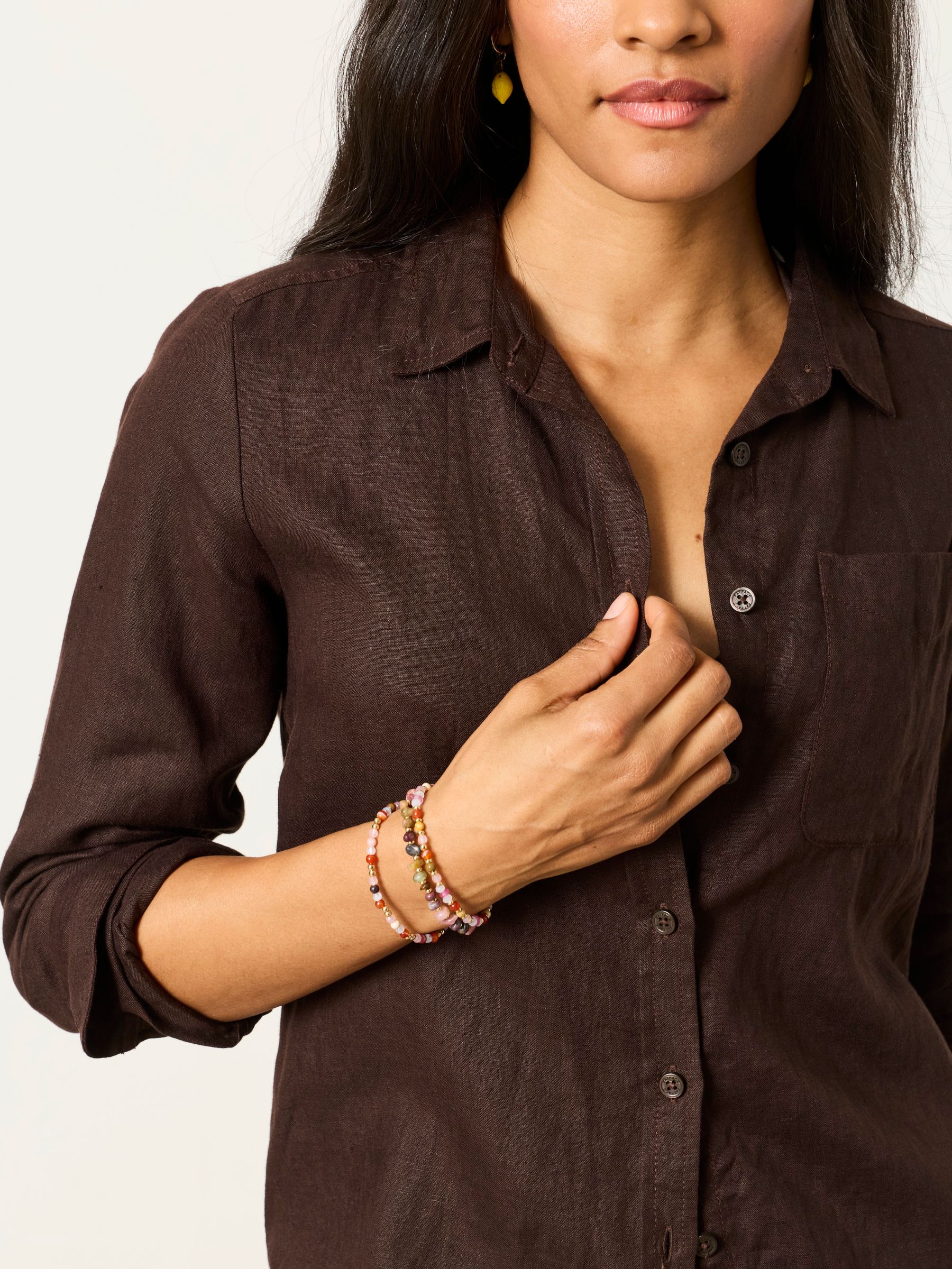 Olivia Chocolate Brown Petite Linen Shirt - Image 3 of 6