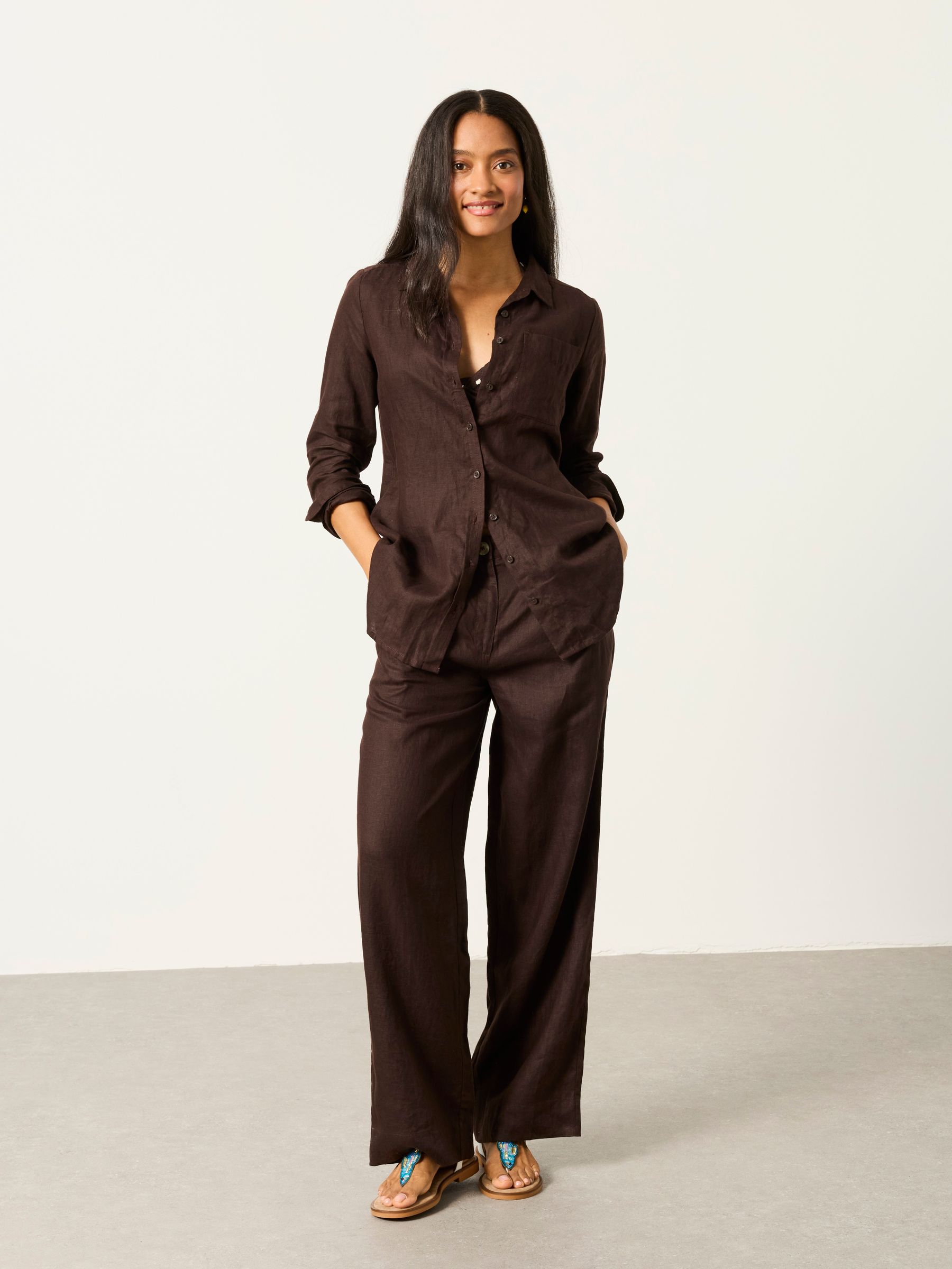 Olivia Chocolate Brown Petite Linen Shirt - Image 4 of 6