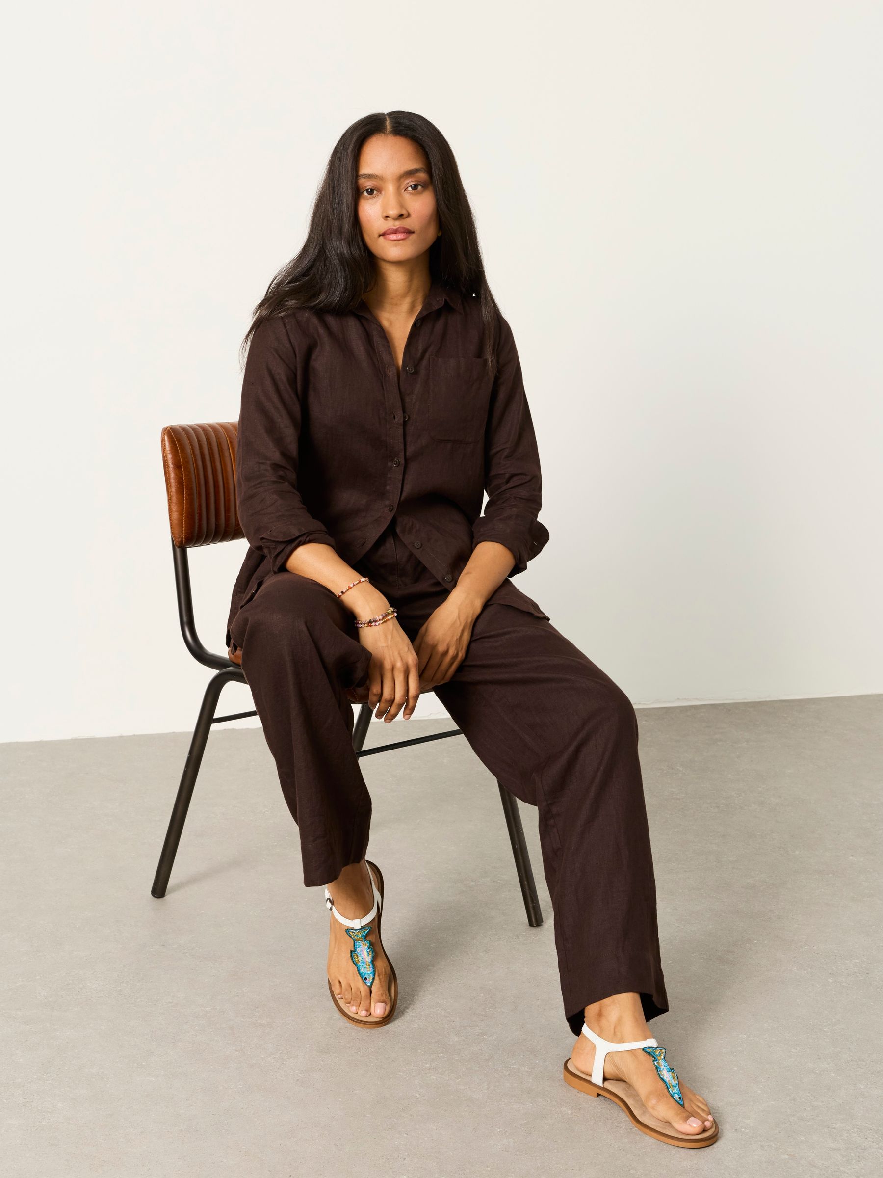 Olivia Chocolate Brown Petite 100% Linen Shirt | FatFace USA