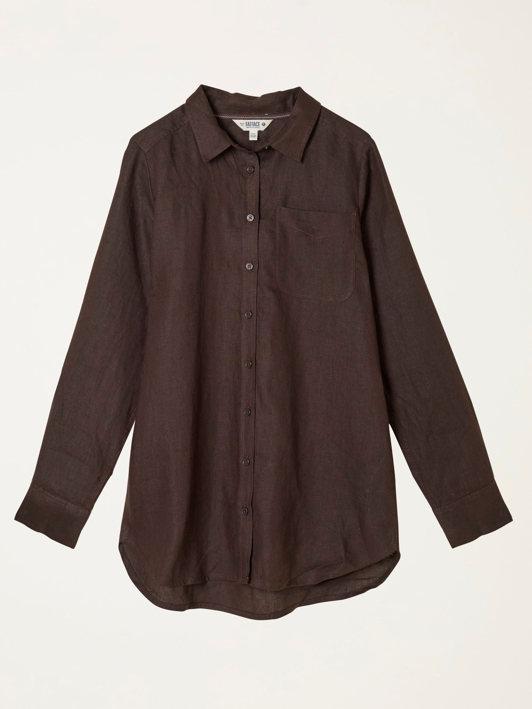 Olivia Chocolate Brown Petite Linen Shirt - Image 6 of 6
