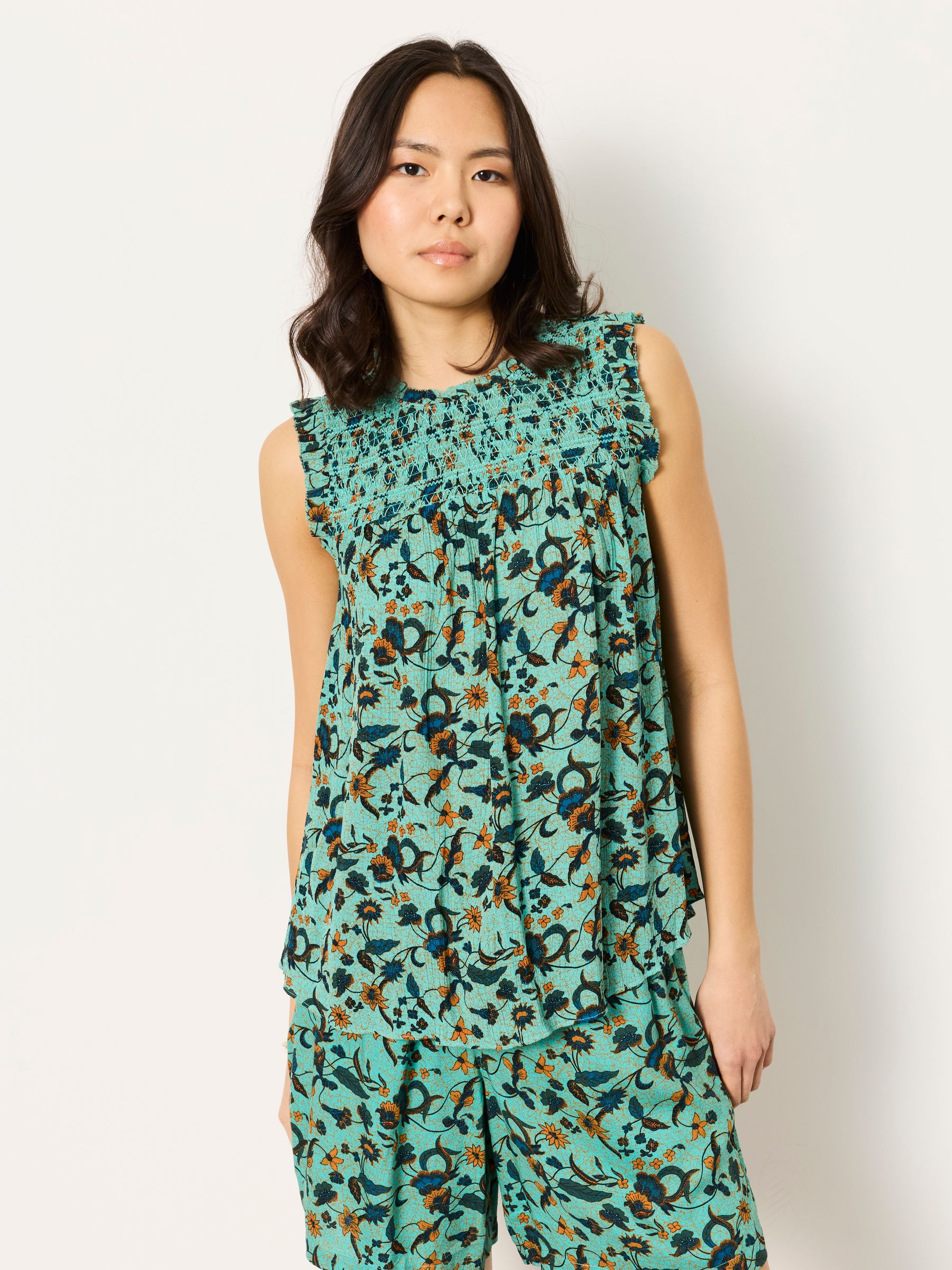 Elle Teal Blue Batik Petite Blouse - Image 1 of 6