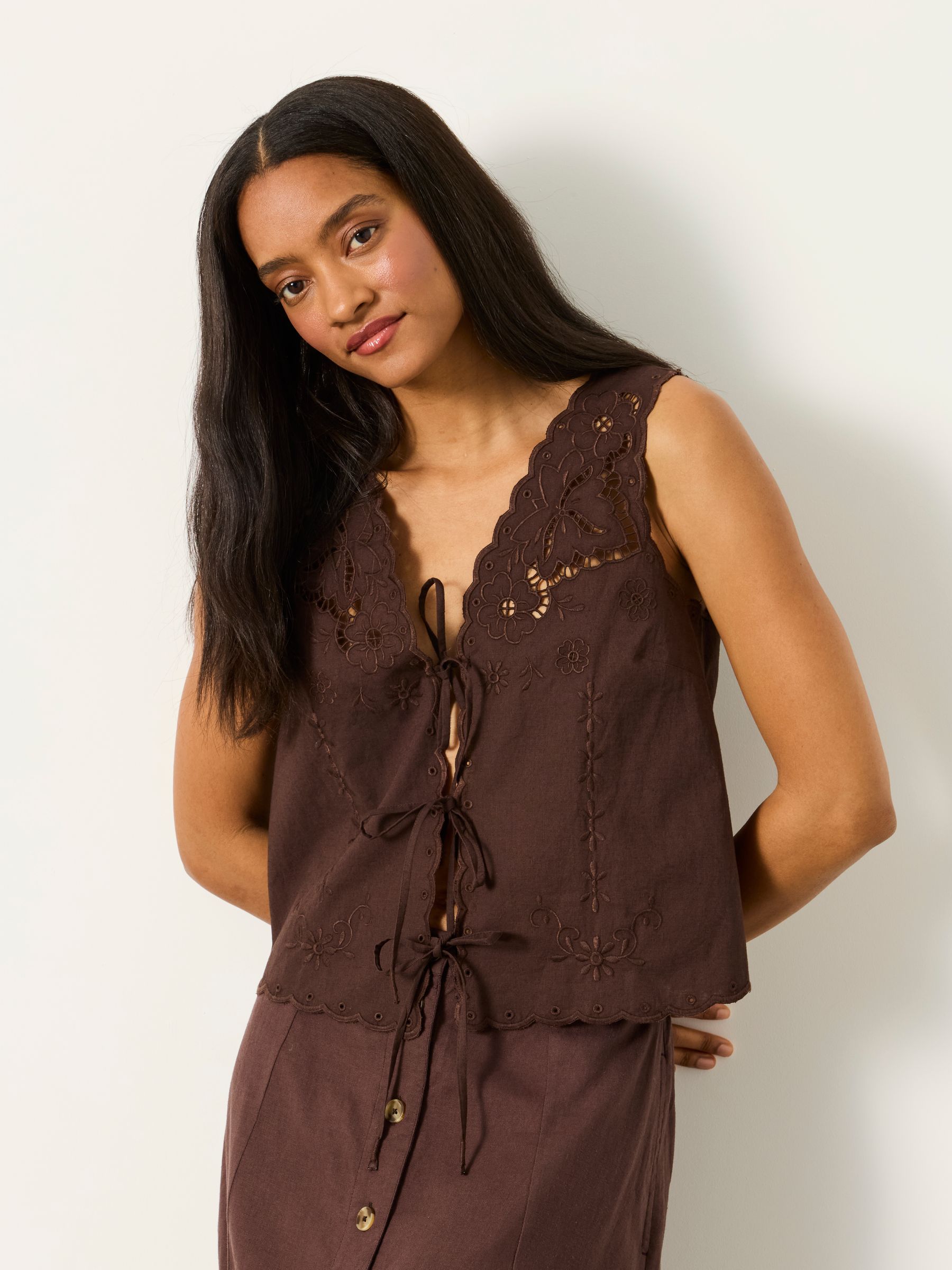 Becky Chocolate Brown Petite Embroidered Waistcoat - Image 3 of 6