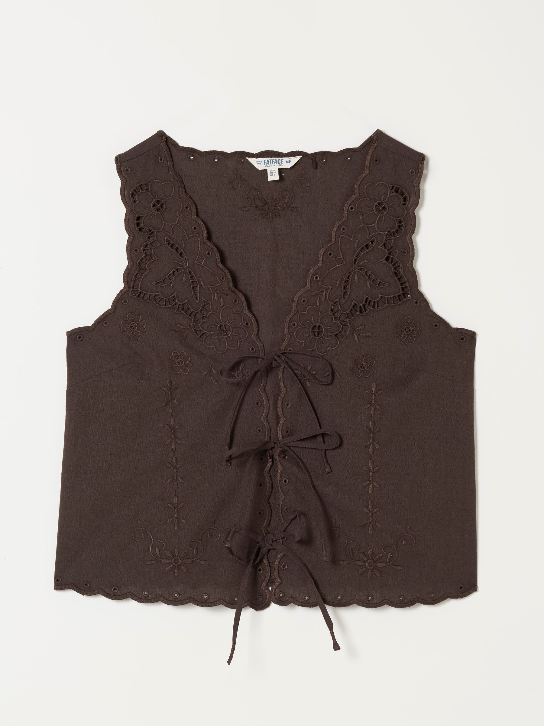 Becky Chocolate Brown Petite Embroidered Waistcoat - Image 6 of 6