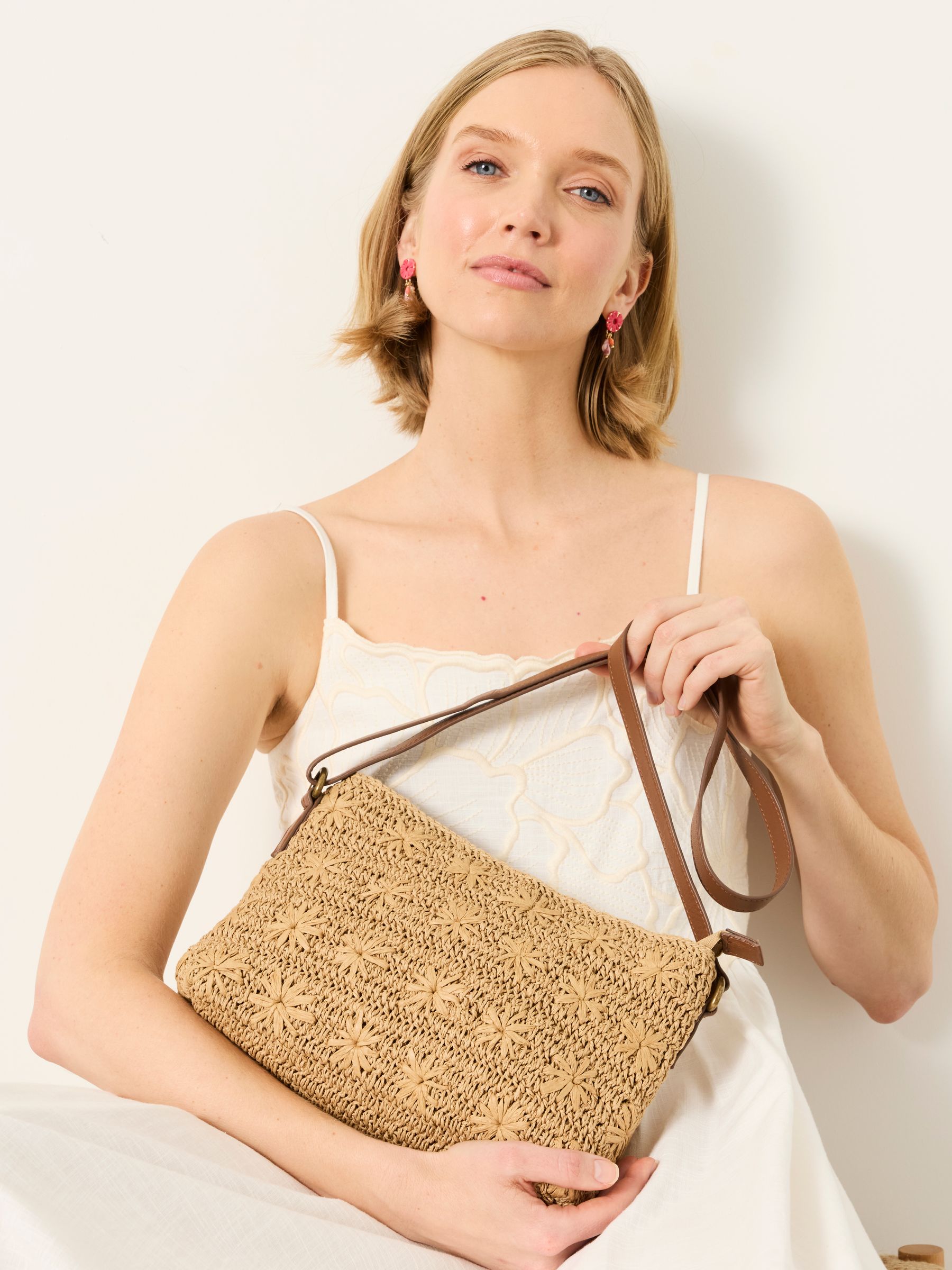 Natural Flower Raffia Crossbody Bag - Image 2 of 5