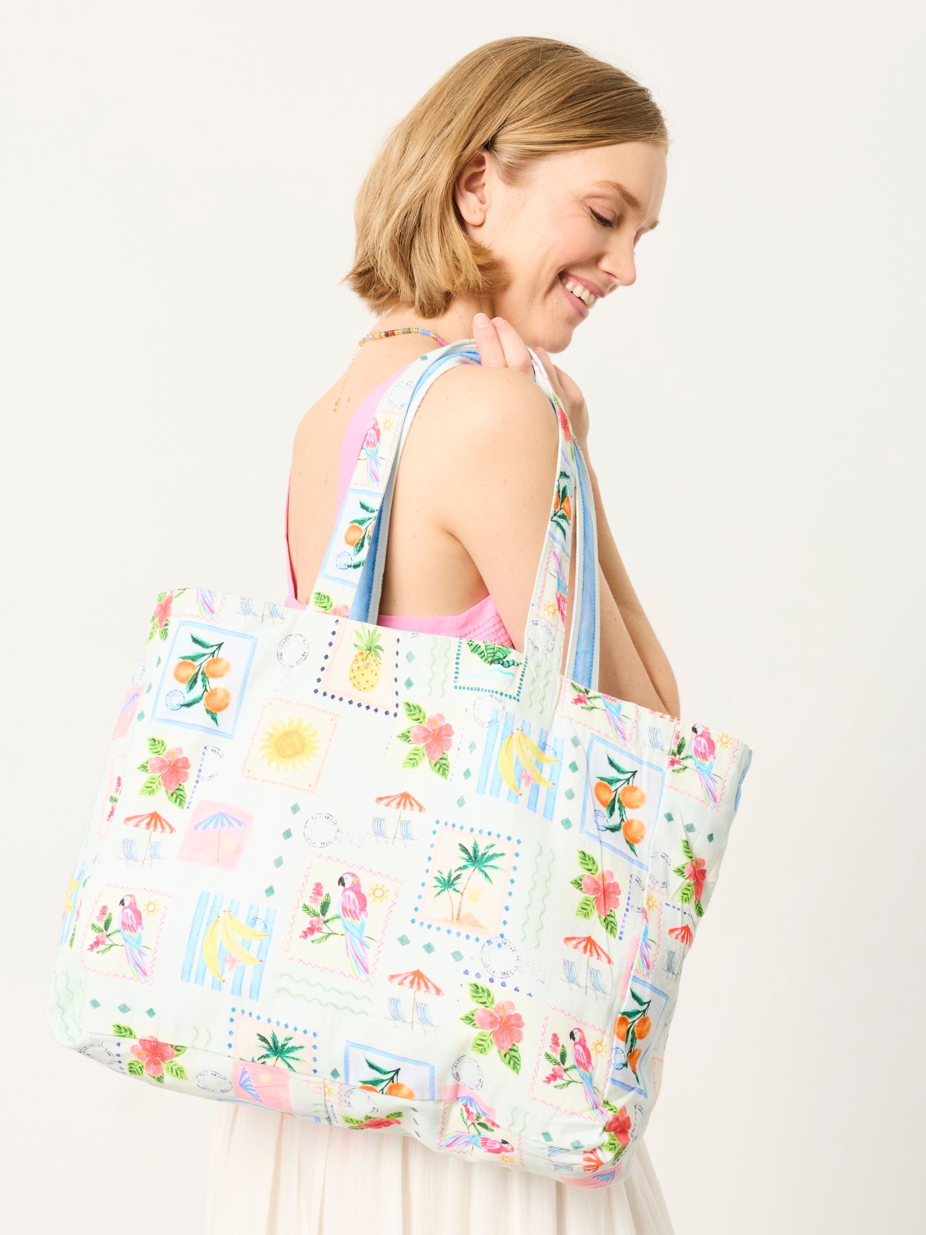 Blue Tropical Parrot Reversible Tote - Image 1 of 5