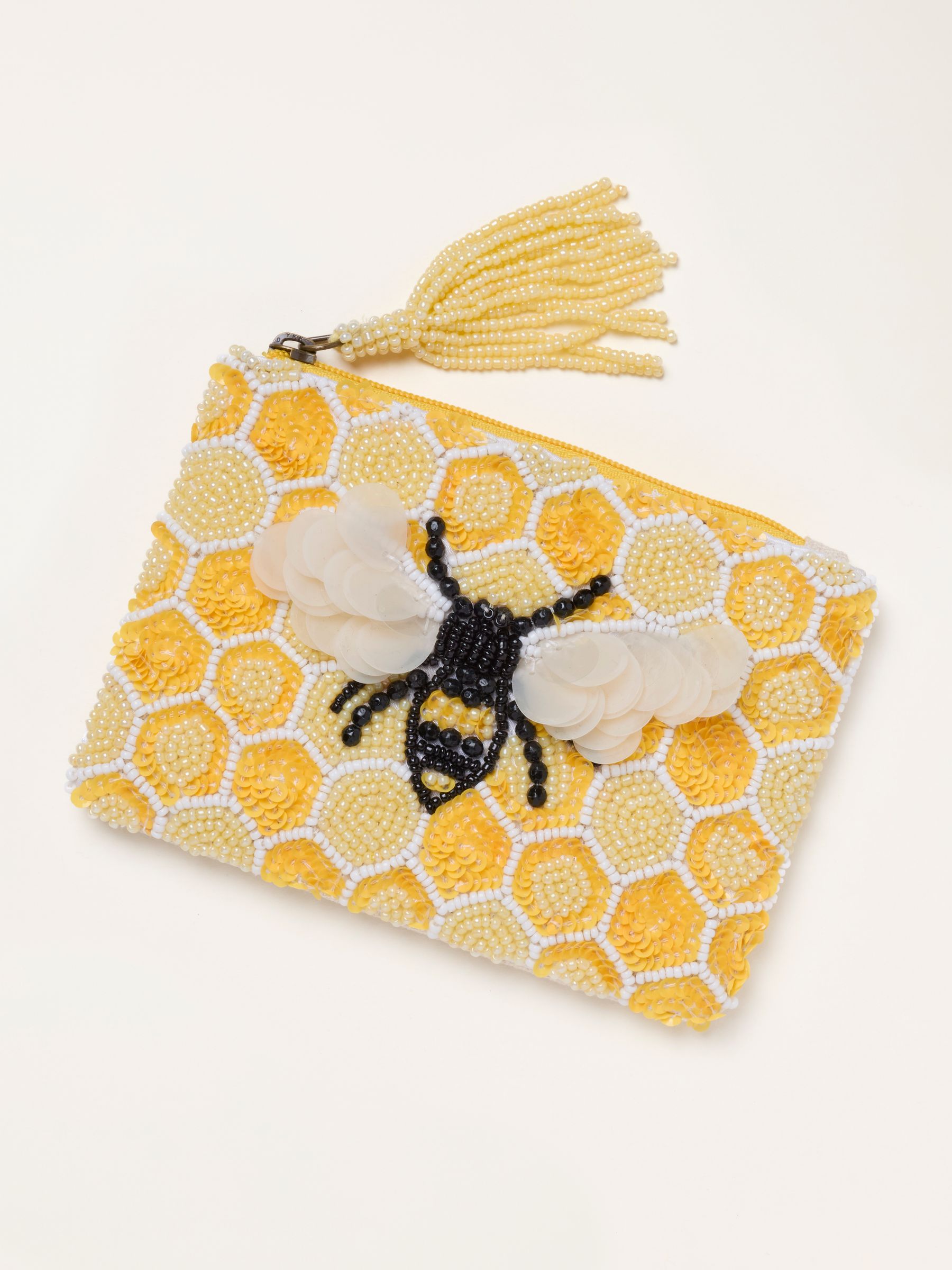 Yellow Bee Beaded Sequin Pouch - Image 1 of 2