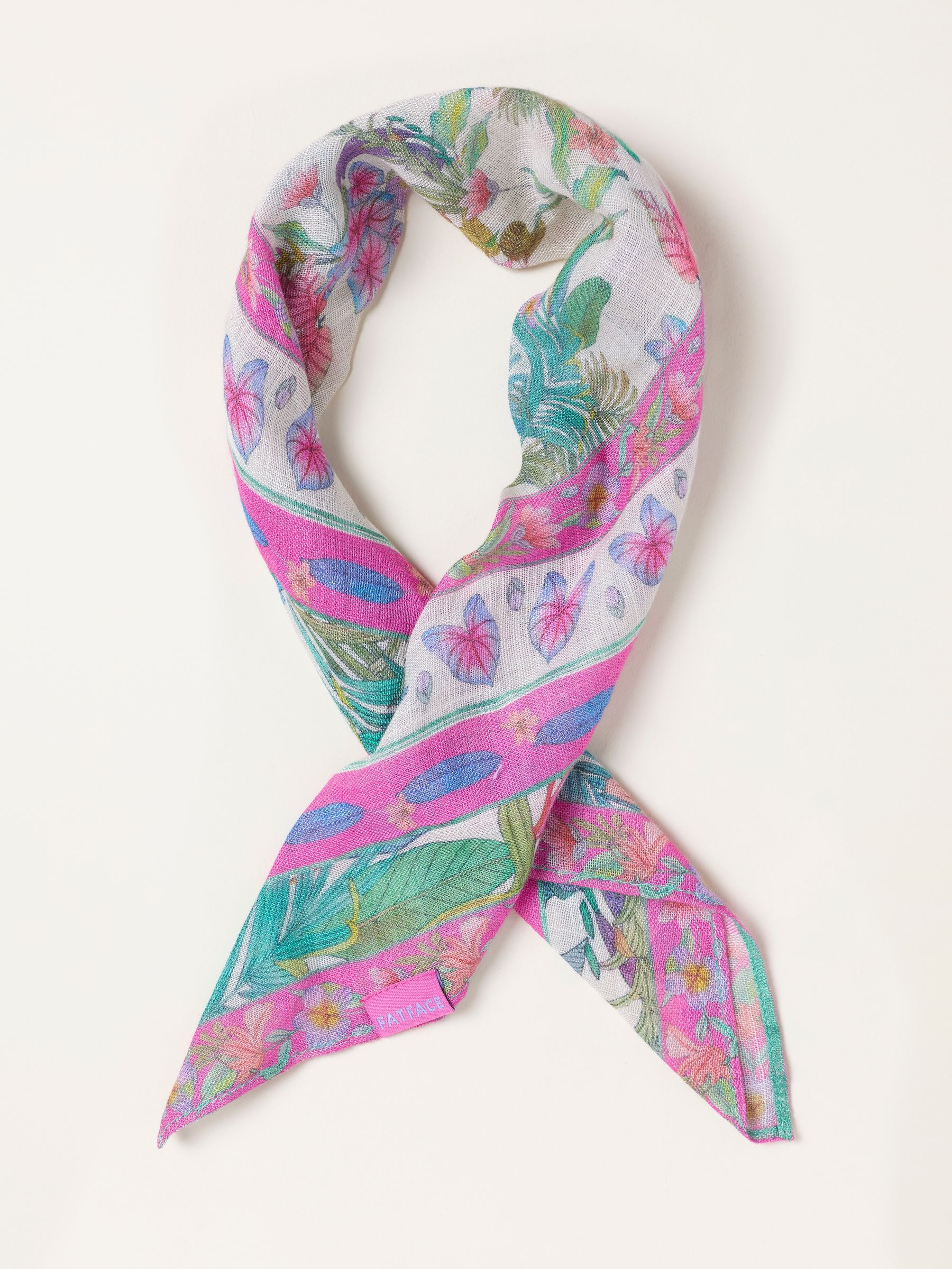 Pink Tropical Square Scarf - Image 1 of 3 Pink Tropical Square Scarf - Image 1 of 3