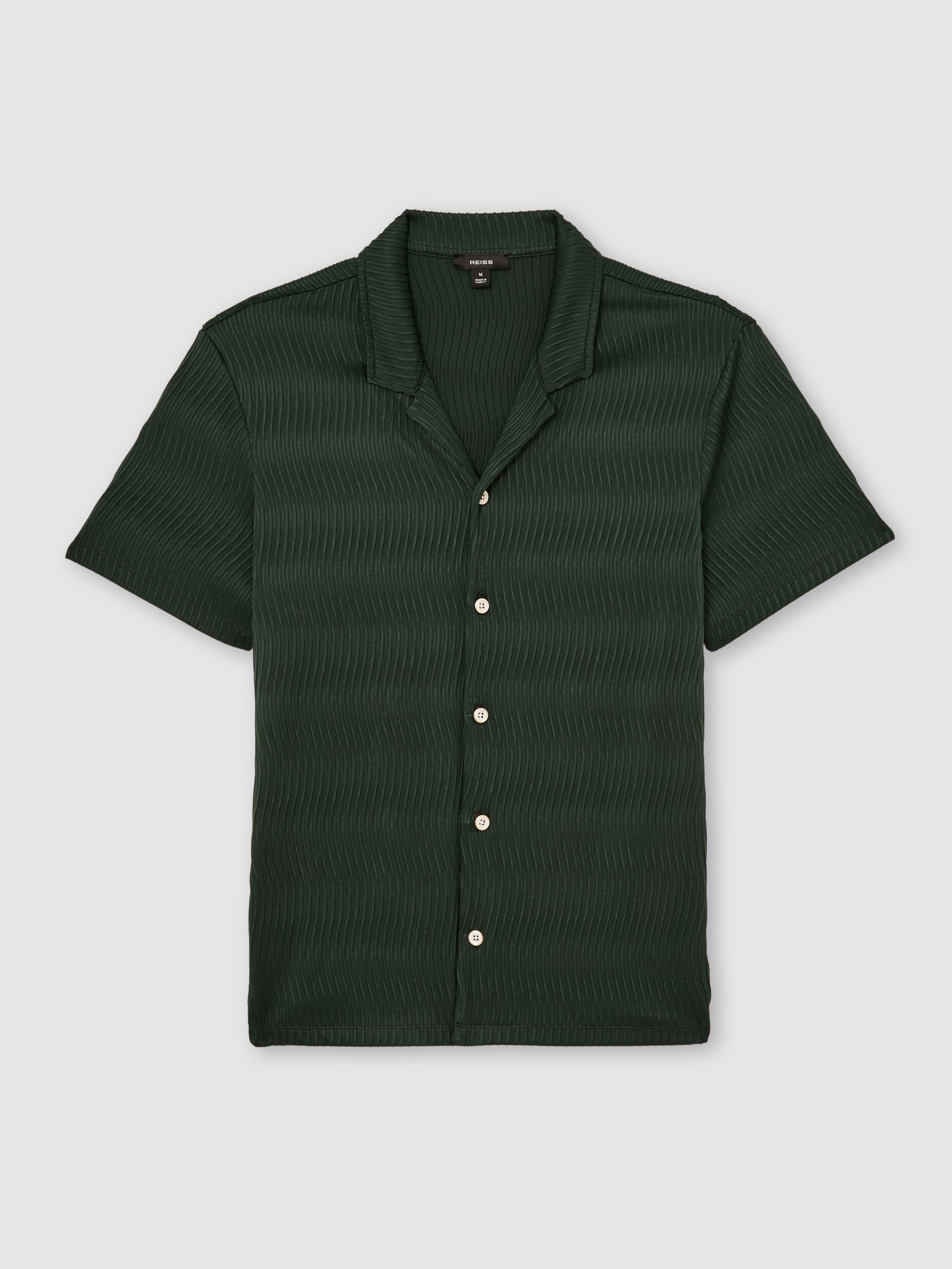 Textured-Wave Cuban-Collar Shirt in Emerald Green - Image 2 of 6