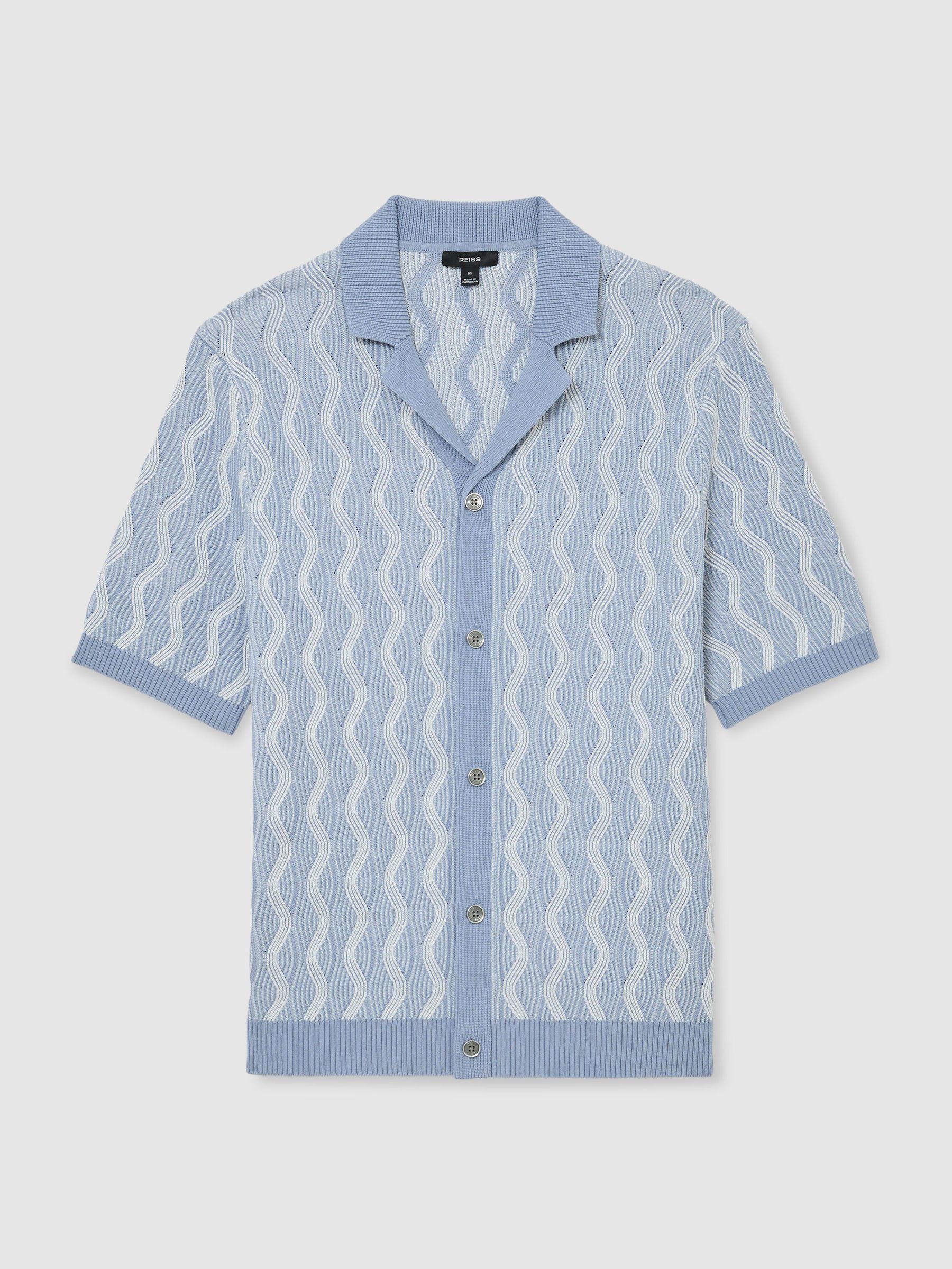 Wave-Knit Cuban-Collar Shirt in Soft Blue - Image 2 of 6 Wave-Knit Cuban-Collar Shirt in Soft Blue - Image 2 of 6