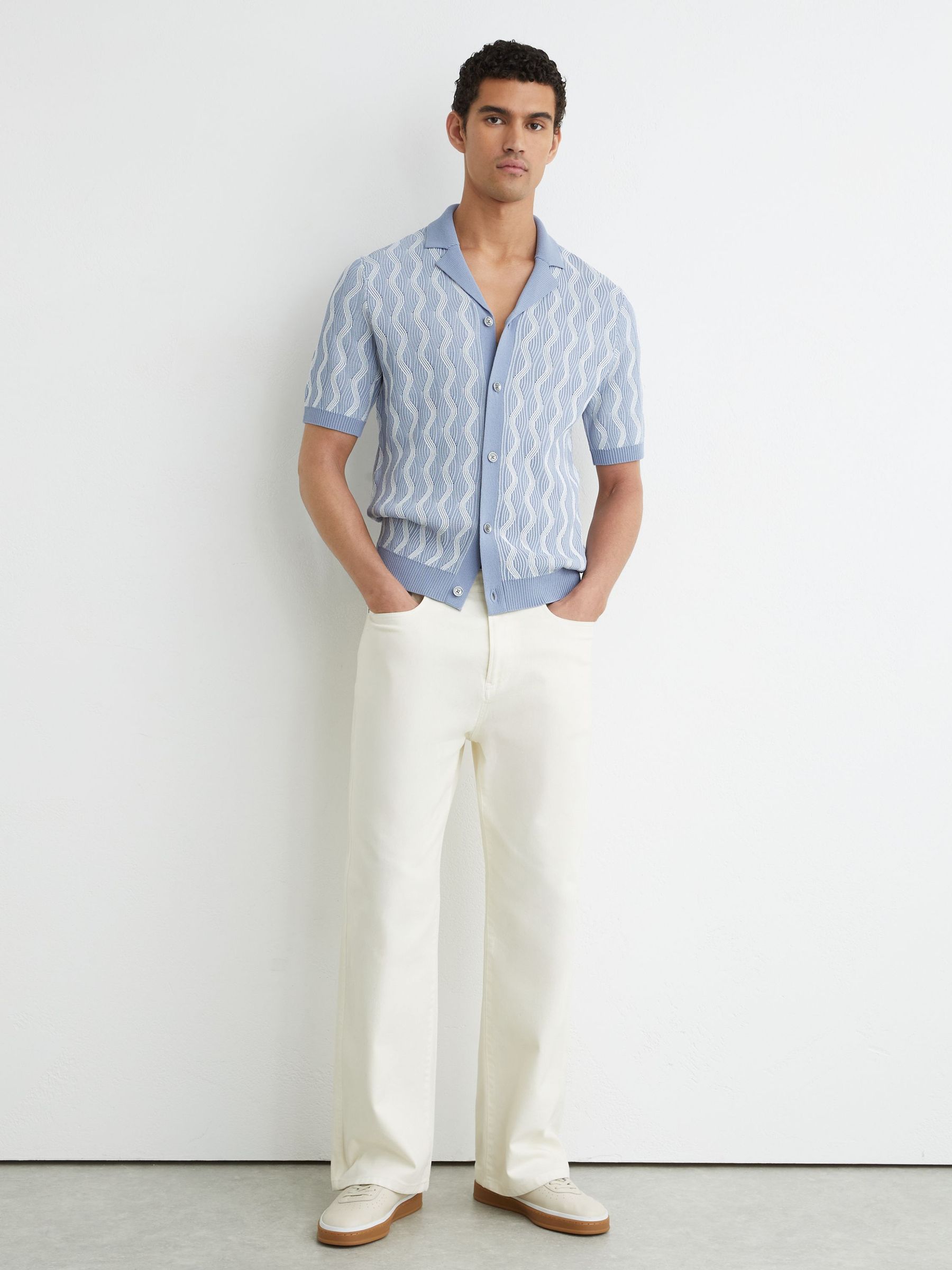 Wave-Knit Cuban-Collar Shirt in Soft Blue - Image 3 of 6
