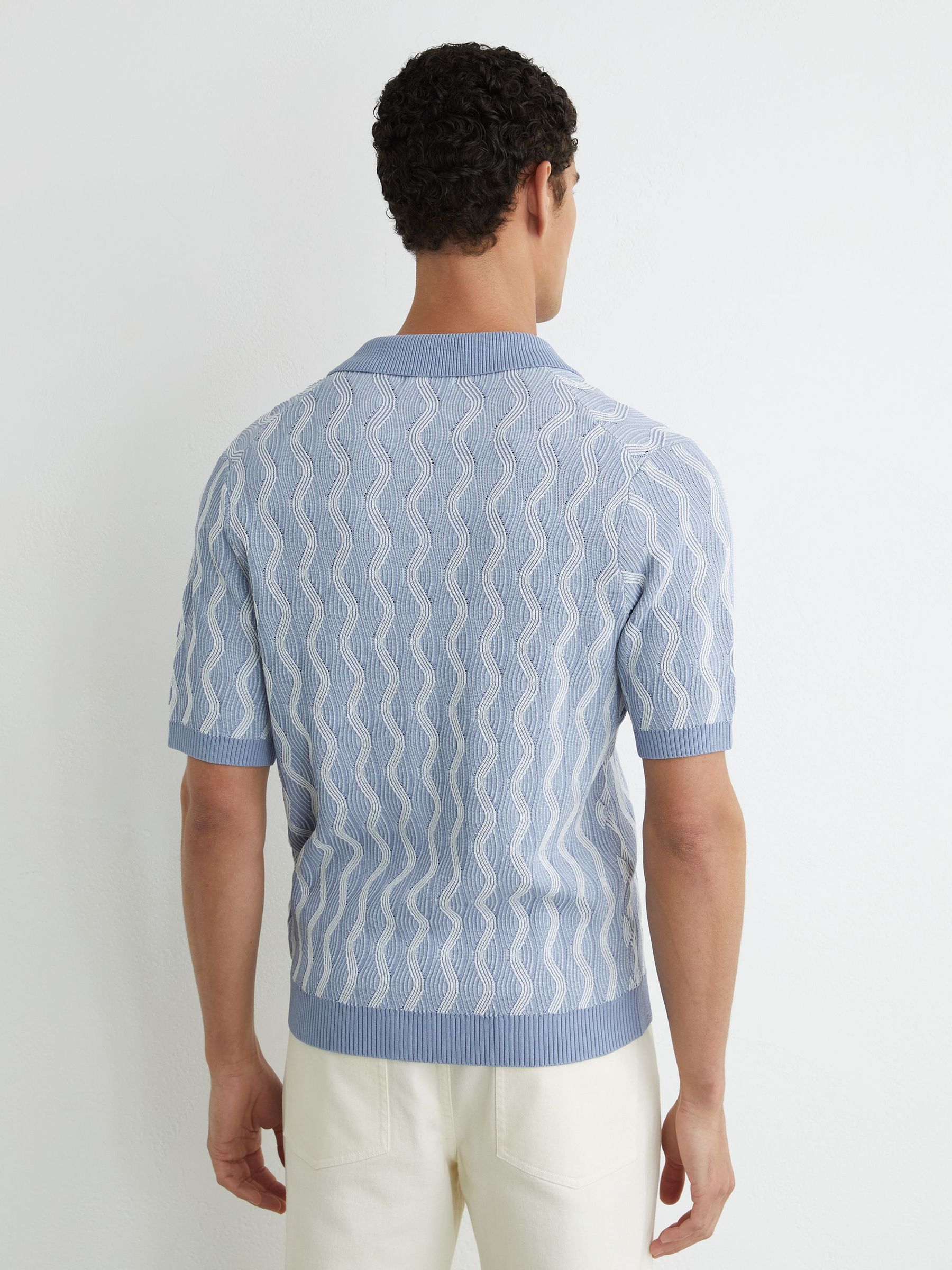 Wave-Knit Cuban-Collar Shirt in Soft Blue - image 4