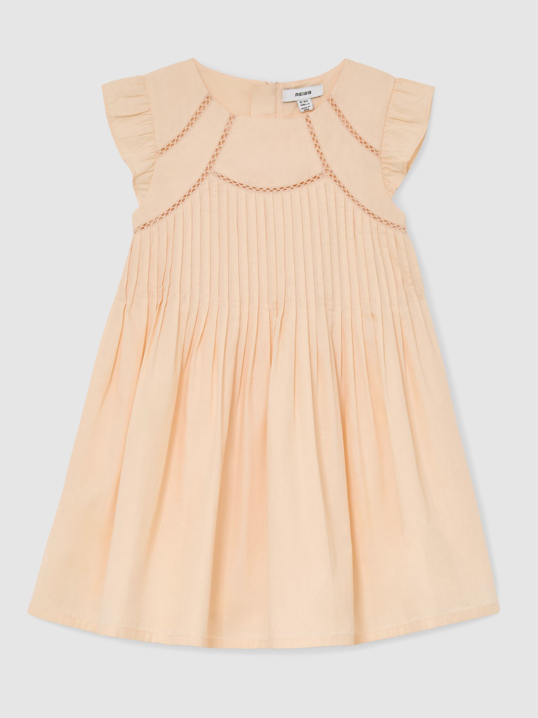 Cotton Pintuck Cap-Sleeve Dress in Peach - Image 2 of 4 Cotton Pintuck Cap-Sleeve Dress in Peach - Image 2 of 4