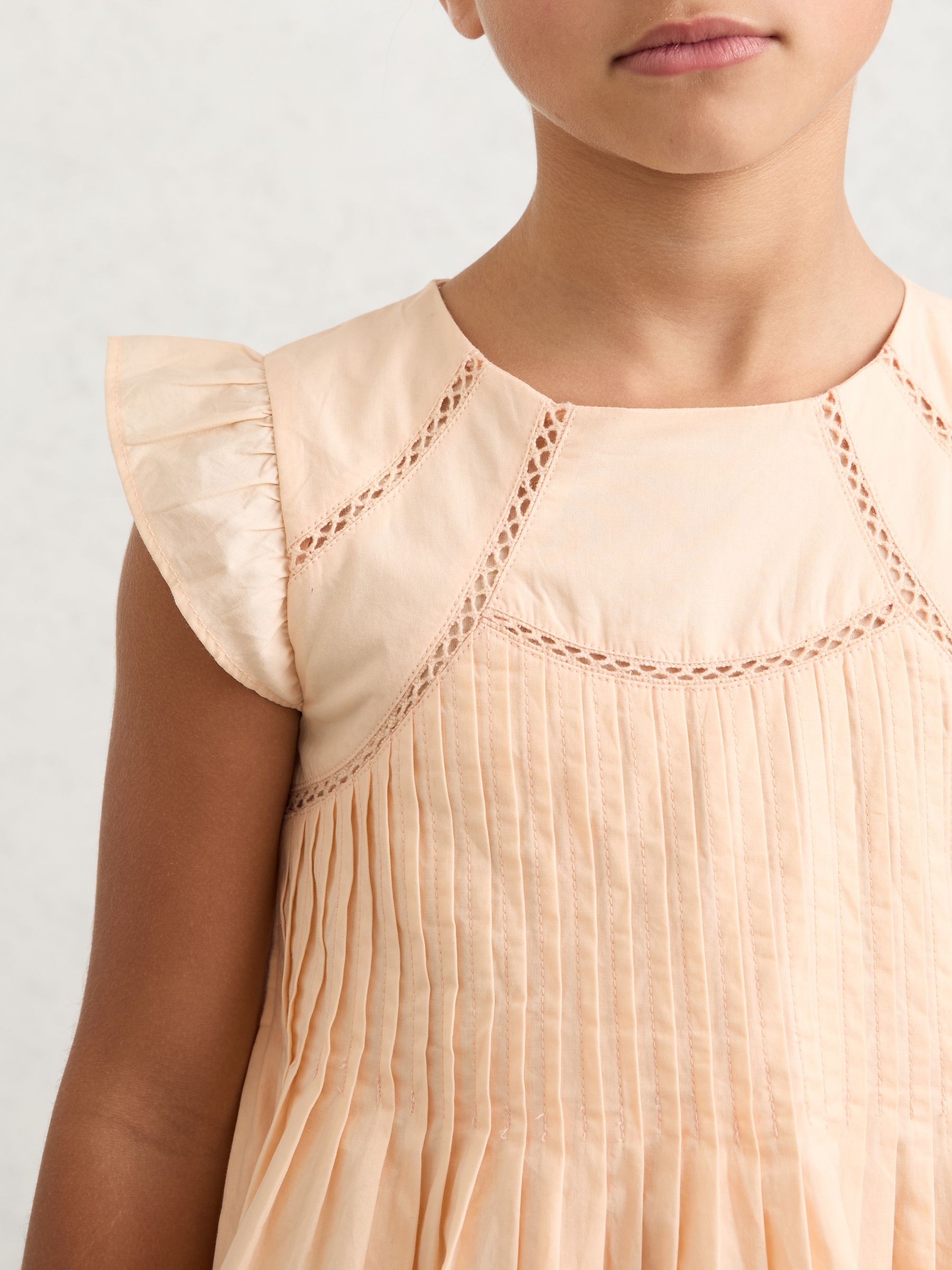Cotton Pintuck Cap-Sleeve Dress in Peach - Image 3 of 4