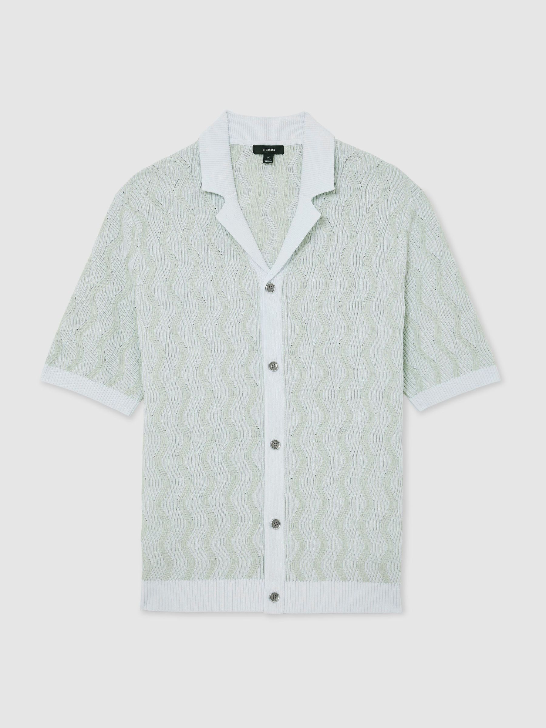 Wave-Knit Cuban-Collar Shirt in Soft Sage - image 1