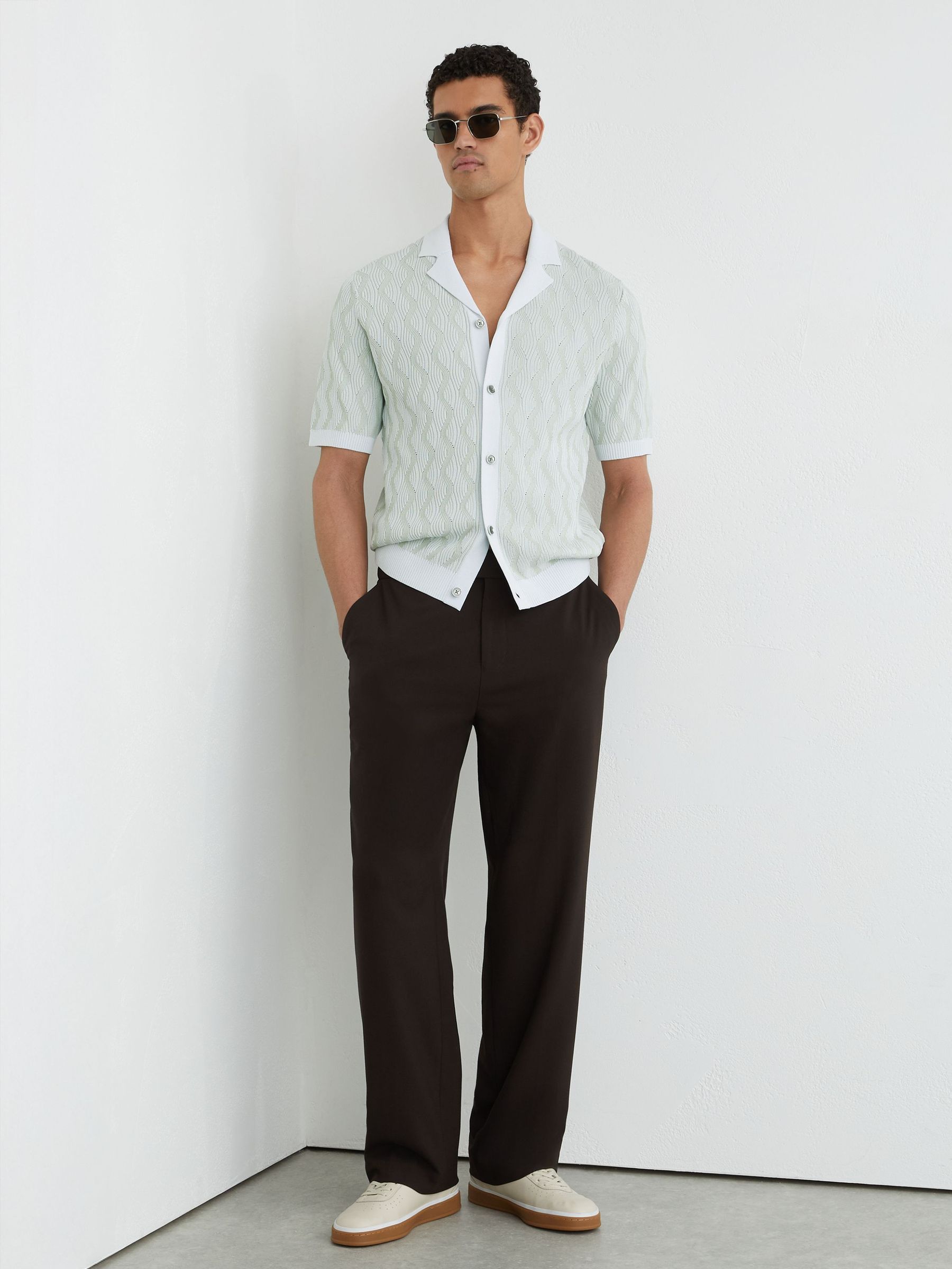 Wave-Knit Cuban-Collar Shirt in Soft Sage - Image 4 of 6