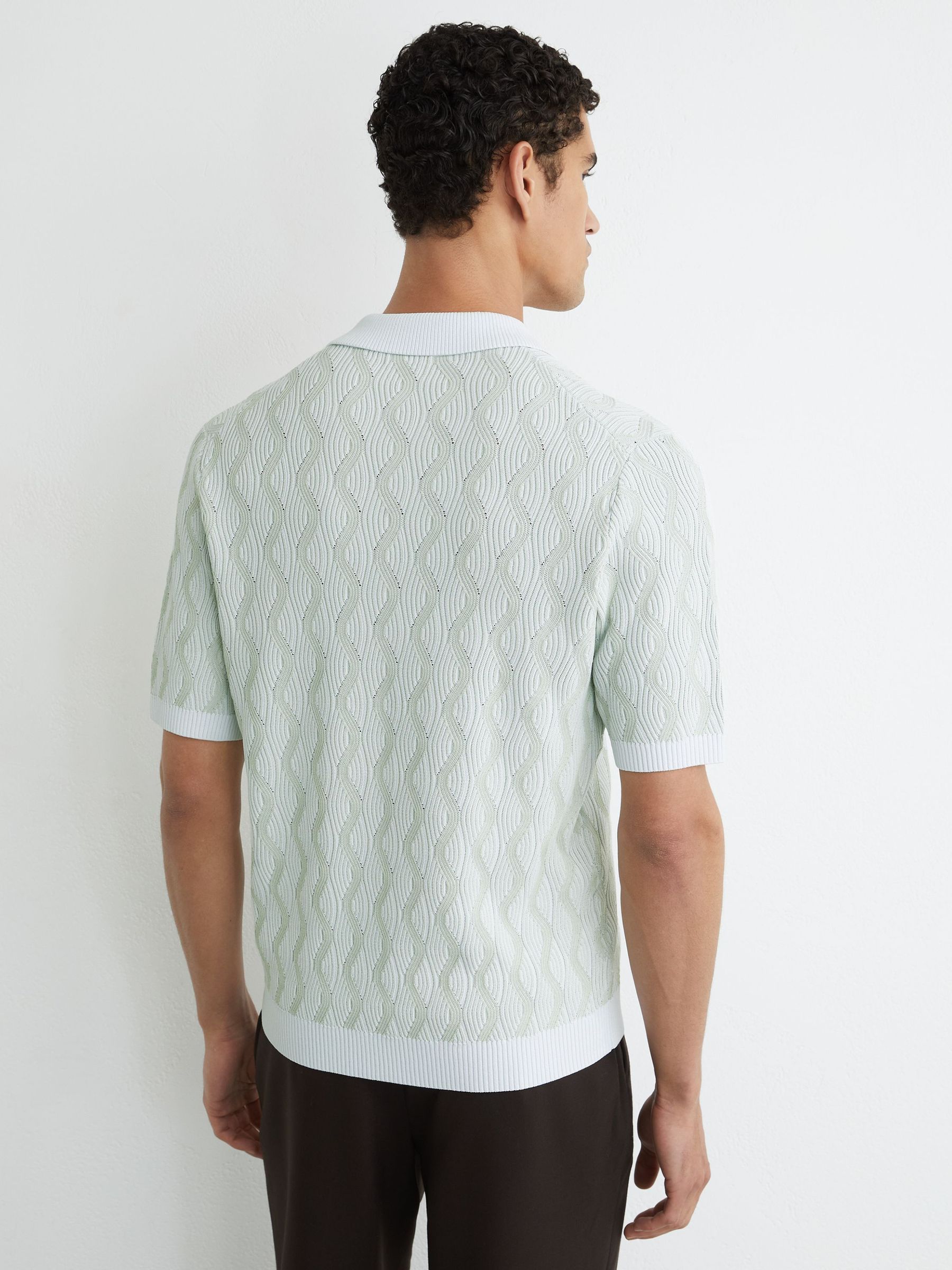 Wave-Knit Cuban-Collar Shirt in Soft Sage - Image 5 of 6