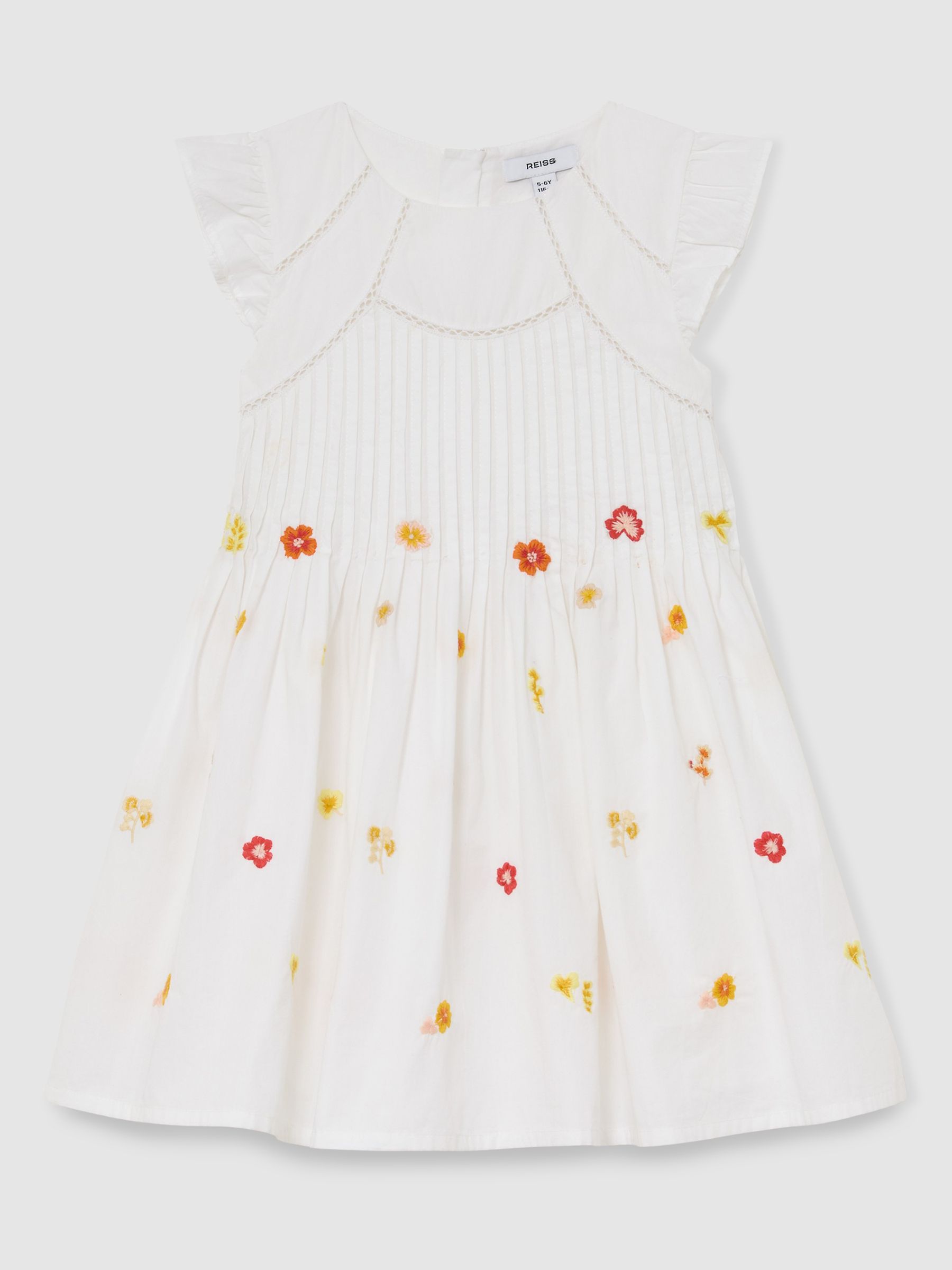 Cotton Embroidered Pintuck Dress in White - Image 2 of 4