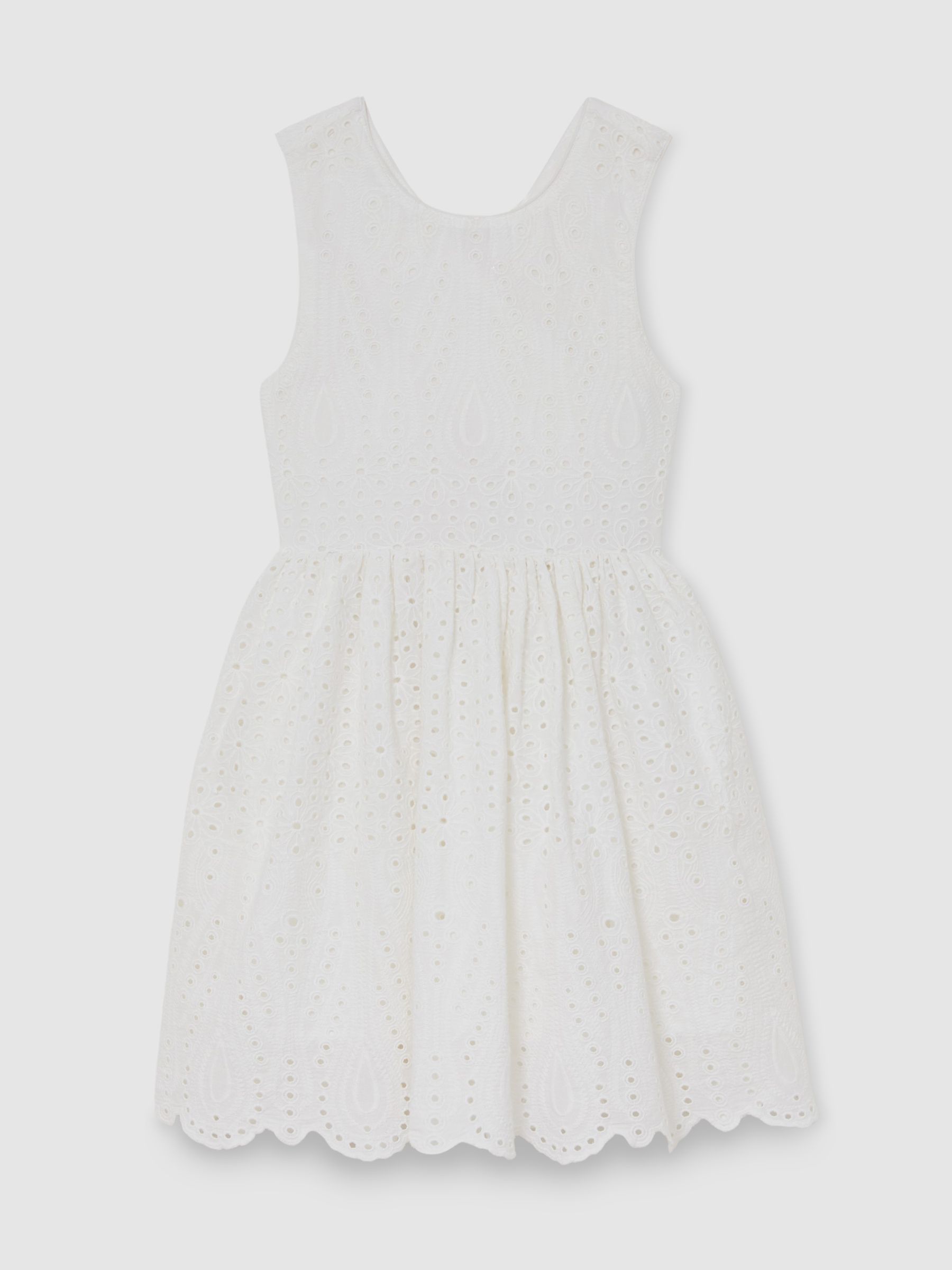 Cotton Broderie Cross-Back Dress in White - Image 1 of 5