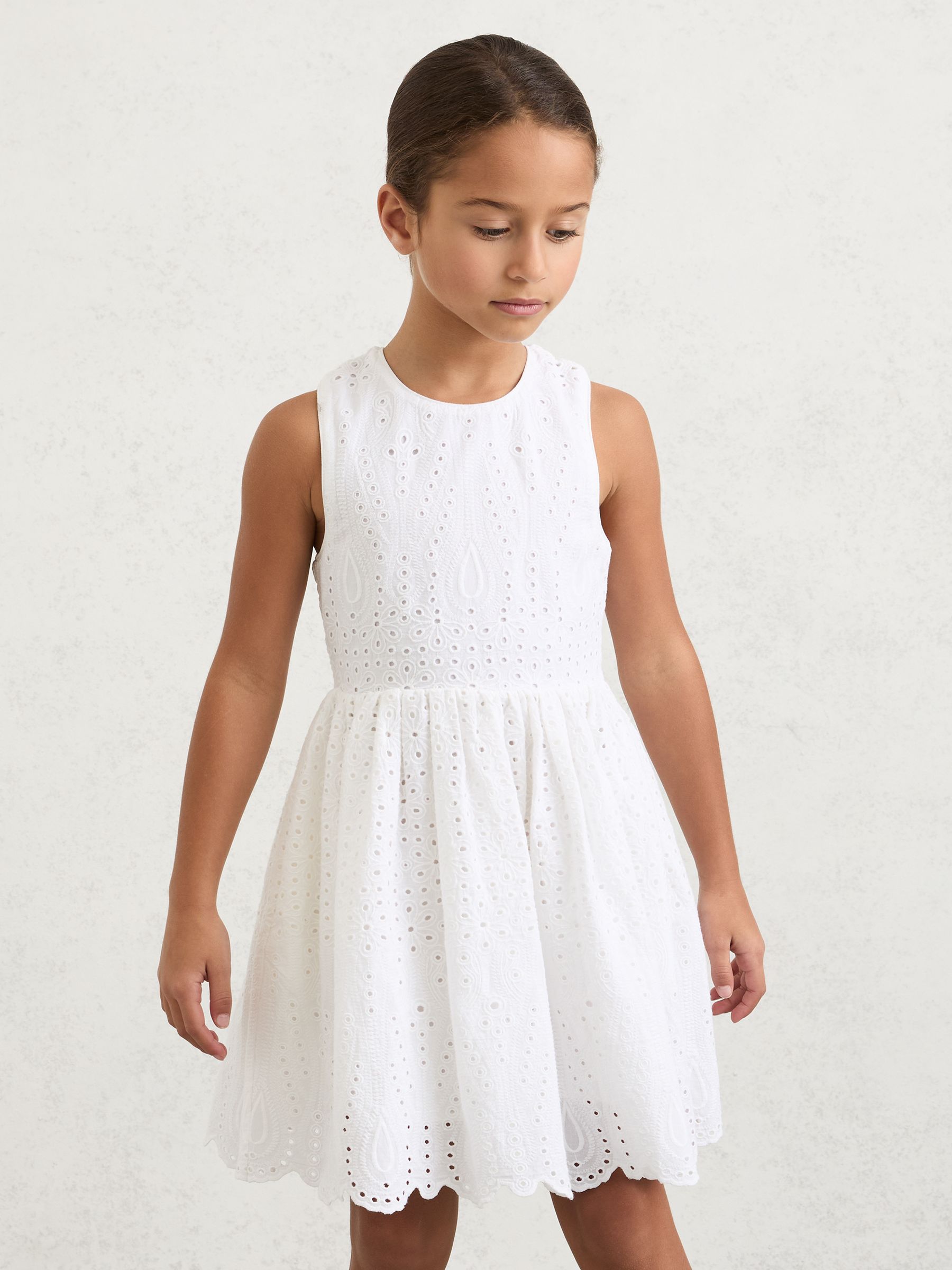 Cotton Broderie Cross-Back Dress in White - Image 3 of 5