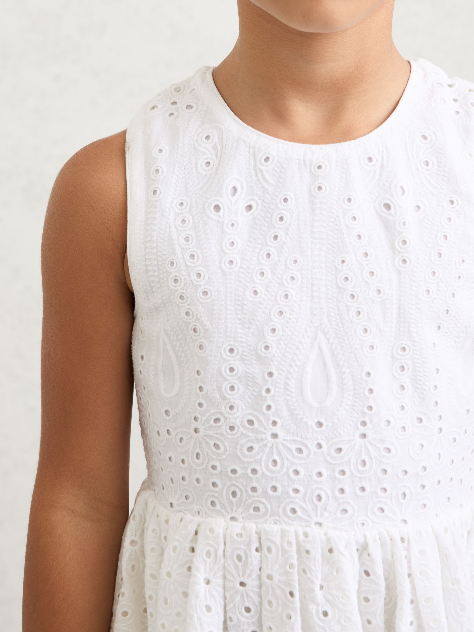 Cotton Broderie Cross-Back Dress in White - Image 4 of 5