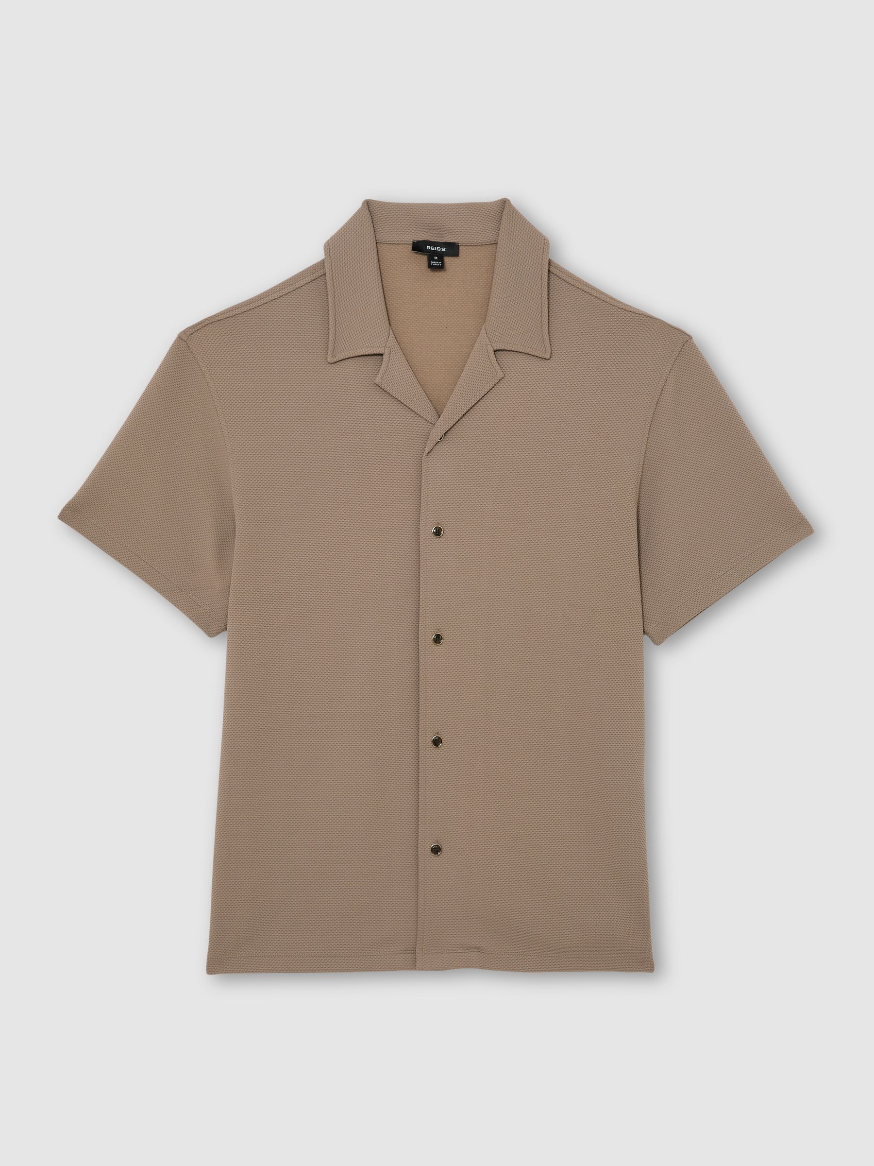 Textured Cuban-Collar Shirt in Camel Brown - Image 2 of 8 Textured Cuban-Collar Shirt in Camel Brown - Image 2 of 8
