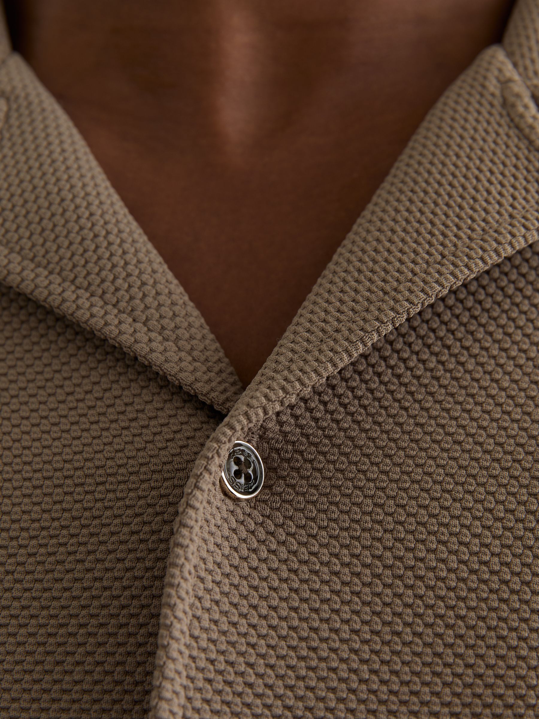 Textured Cuban-Collar Shirt in Camel Brown - Image 3 of 8
