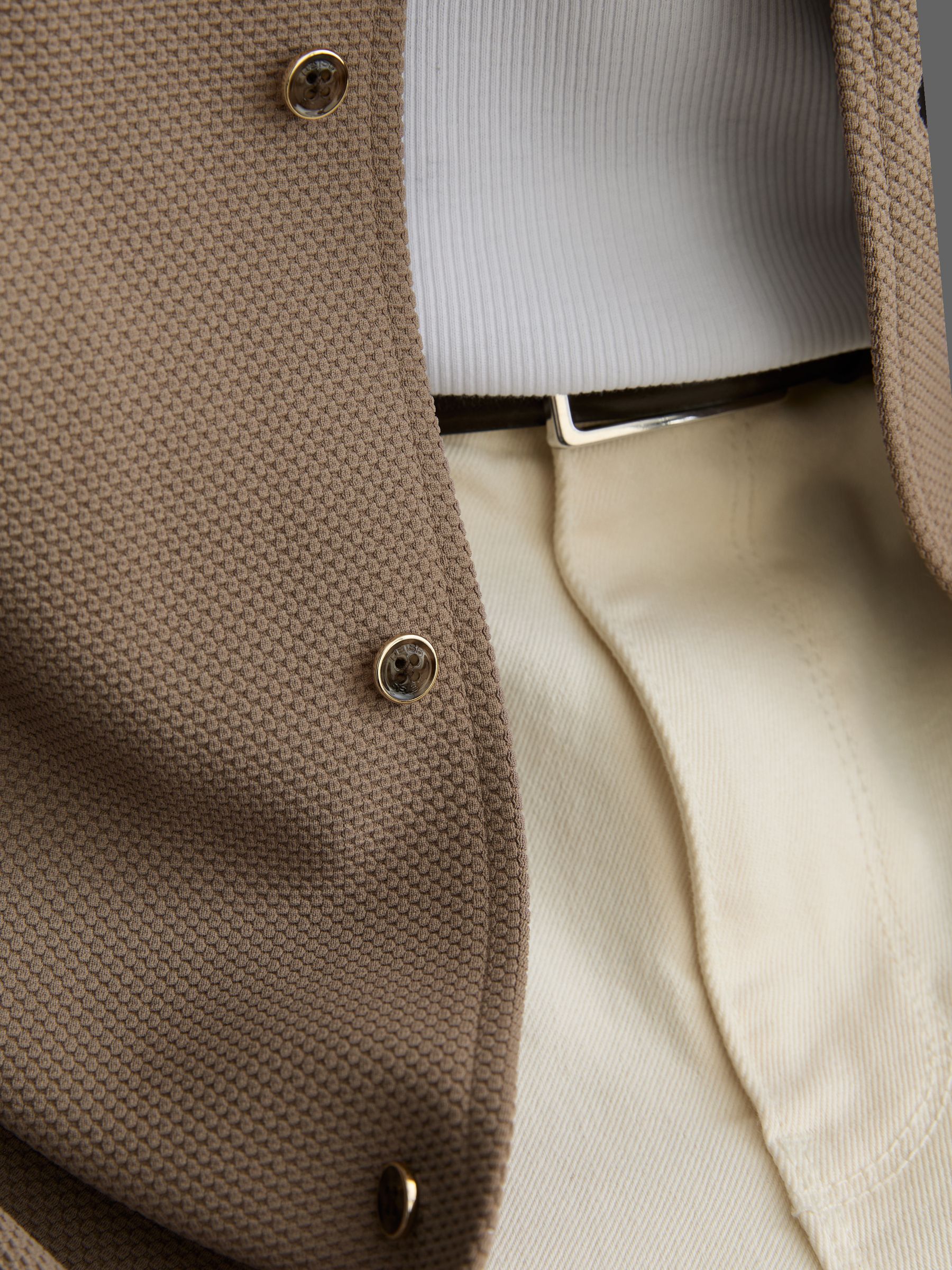 Textured Cuban-Collar Shirt in Camel Brown - Image 6 of 8