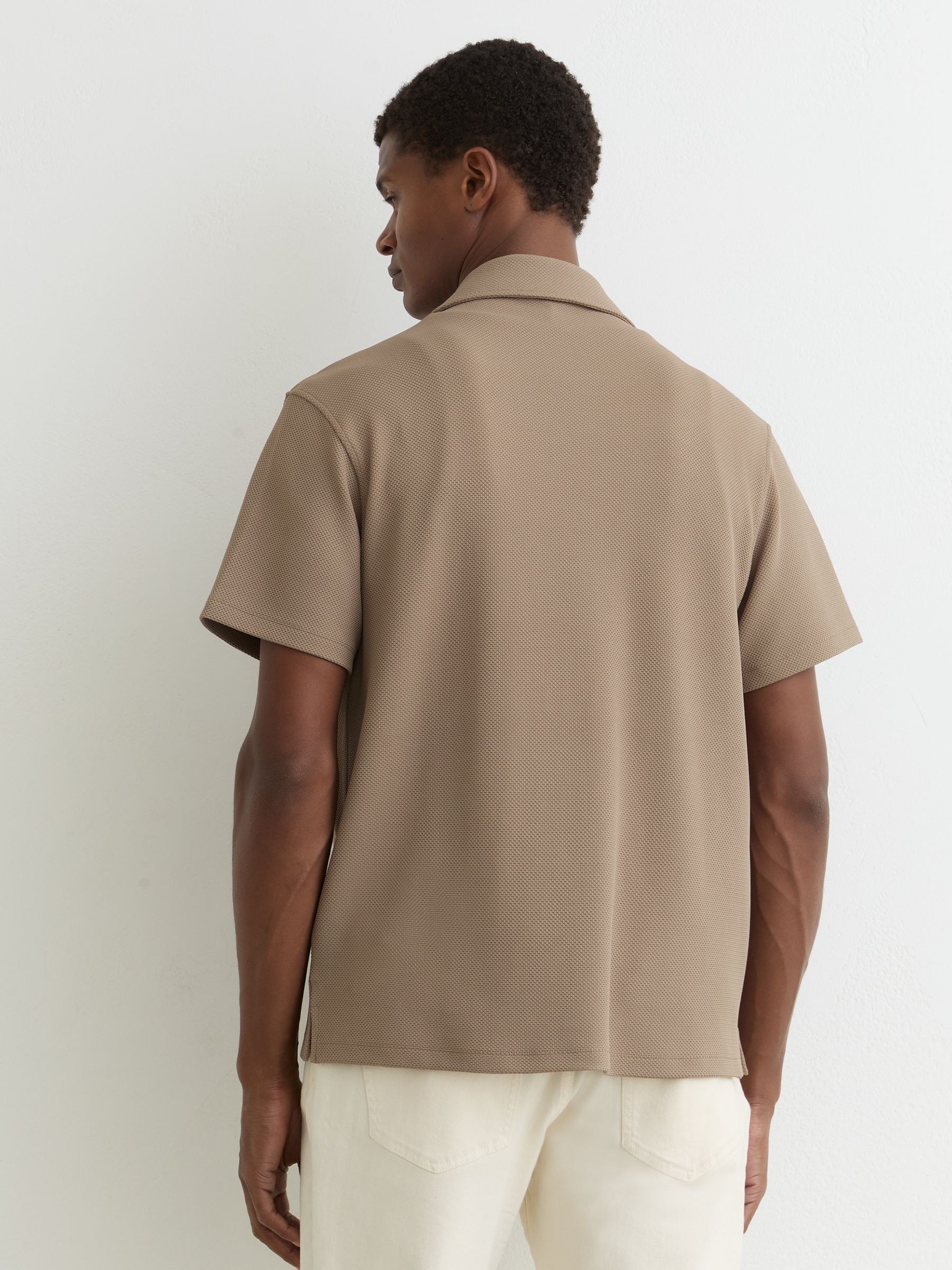 Textured Cuban-Collar Shirt in Camel Brown - image 4