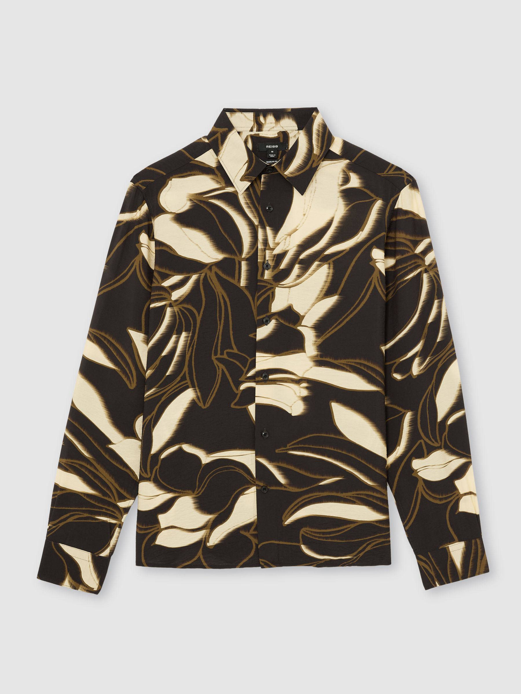 Floral-Print Long-Sleeve Shirt Regular-Fit in Black - image 1