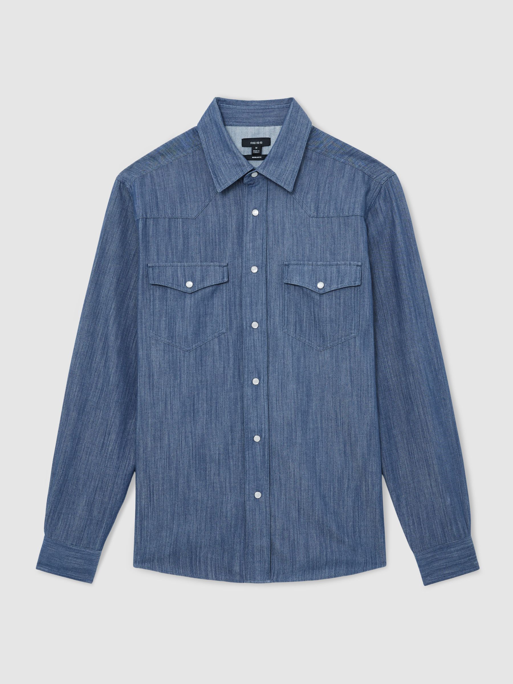 Denim Western Press-Stud Shirt Regular-Fit in Indigo Blue - image 1