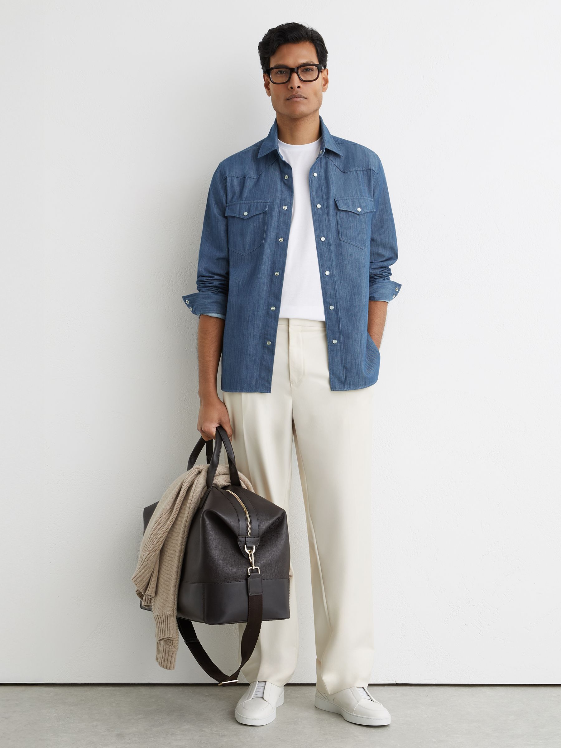 Denim Western Press-Stud Shirt Regular-Fit in Indigo Blue - Image 3 of 6