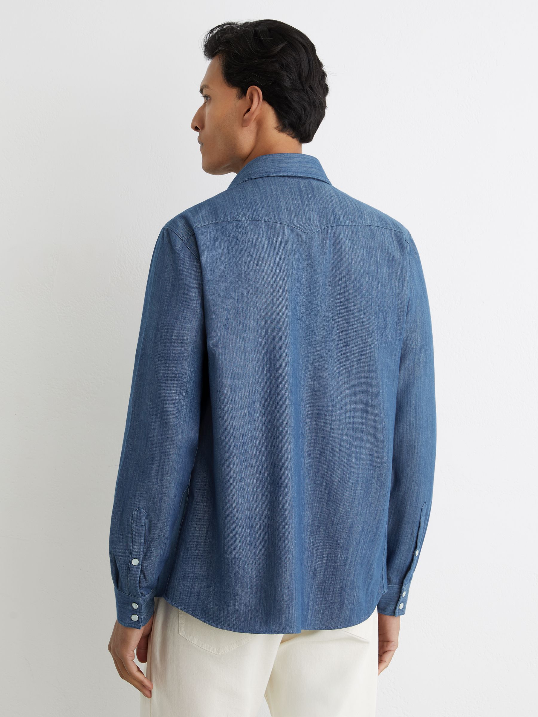 Denim Western Press-Stud Shirt Regular-Fit in Indigo Blue - Image 5 of 6