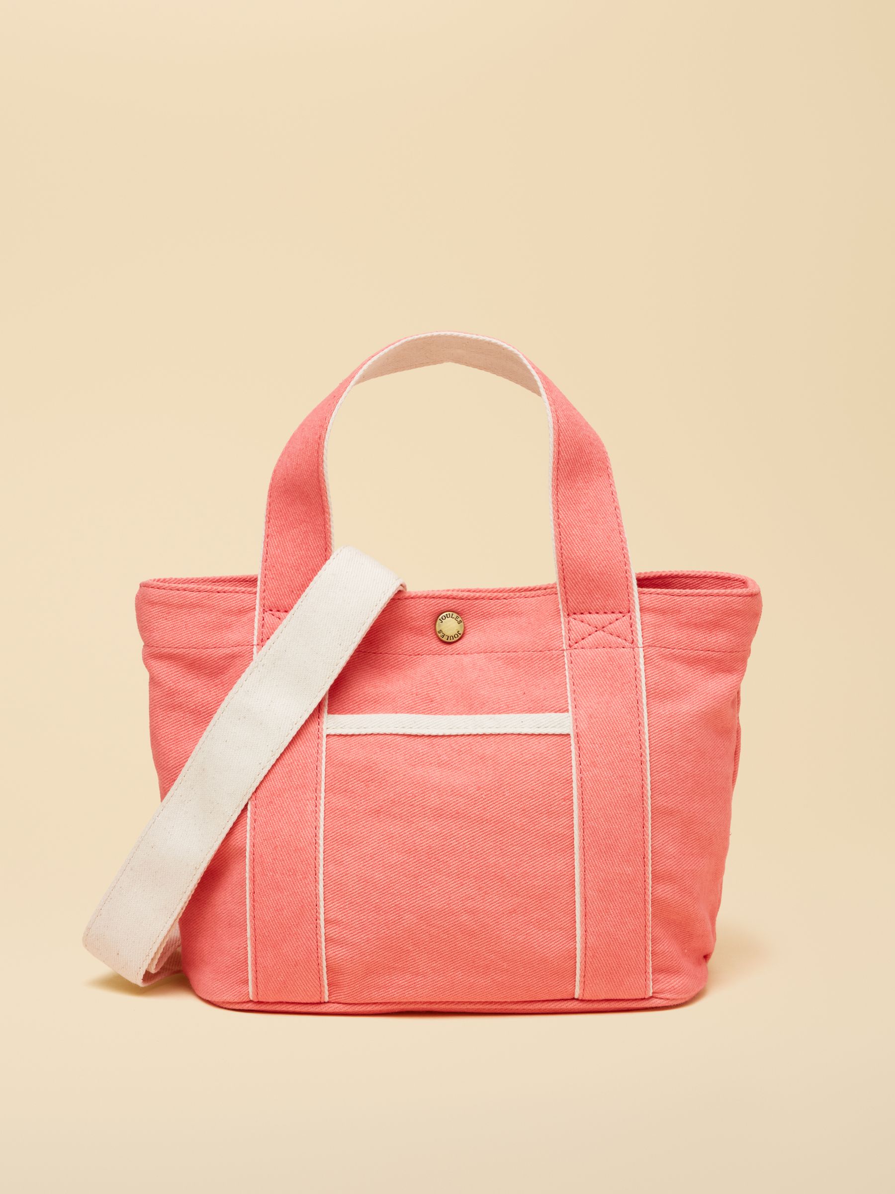 Coral Pink Mini Crossbody Cotton Tote Bag - Image 1 of 8