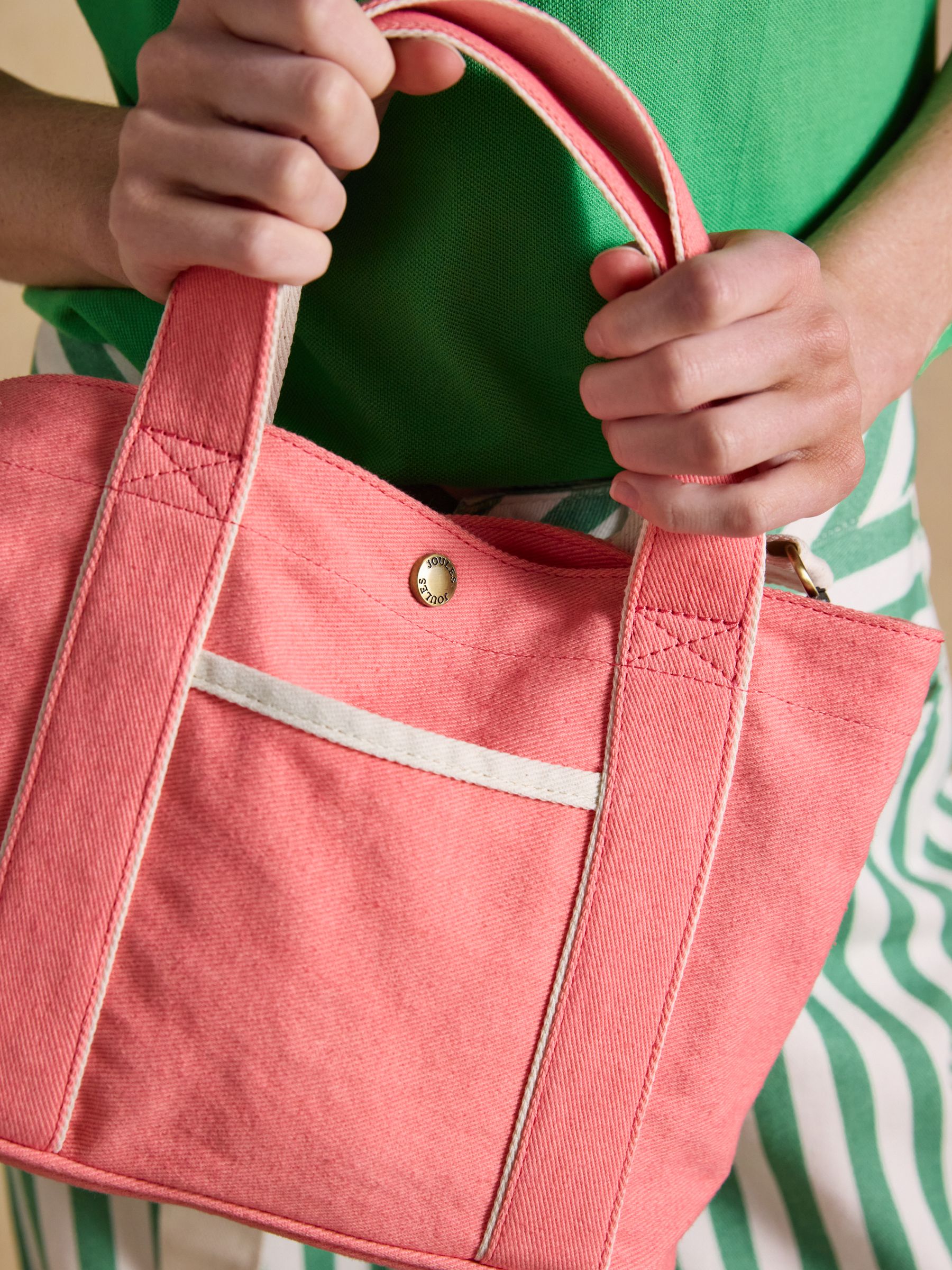 Coral Pink Mini Crossbody Cotton Tote Bag - Image 3 of 8