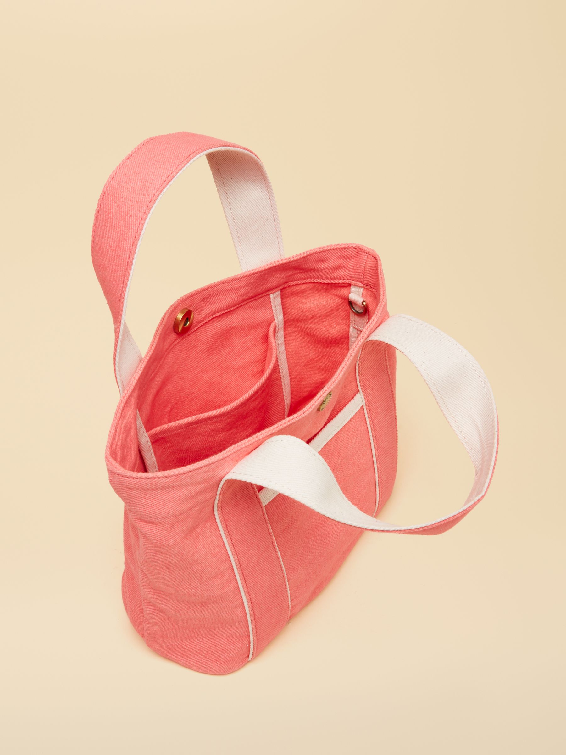 Coral Pink Mini Crossbody Cotton Tote Bag - Image 5 of 8