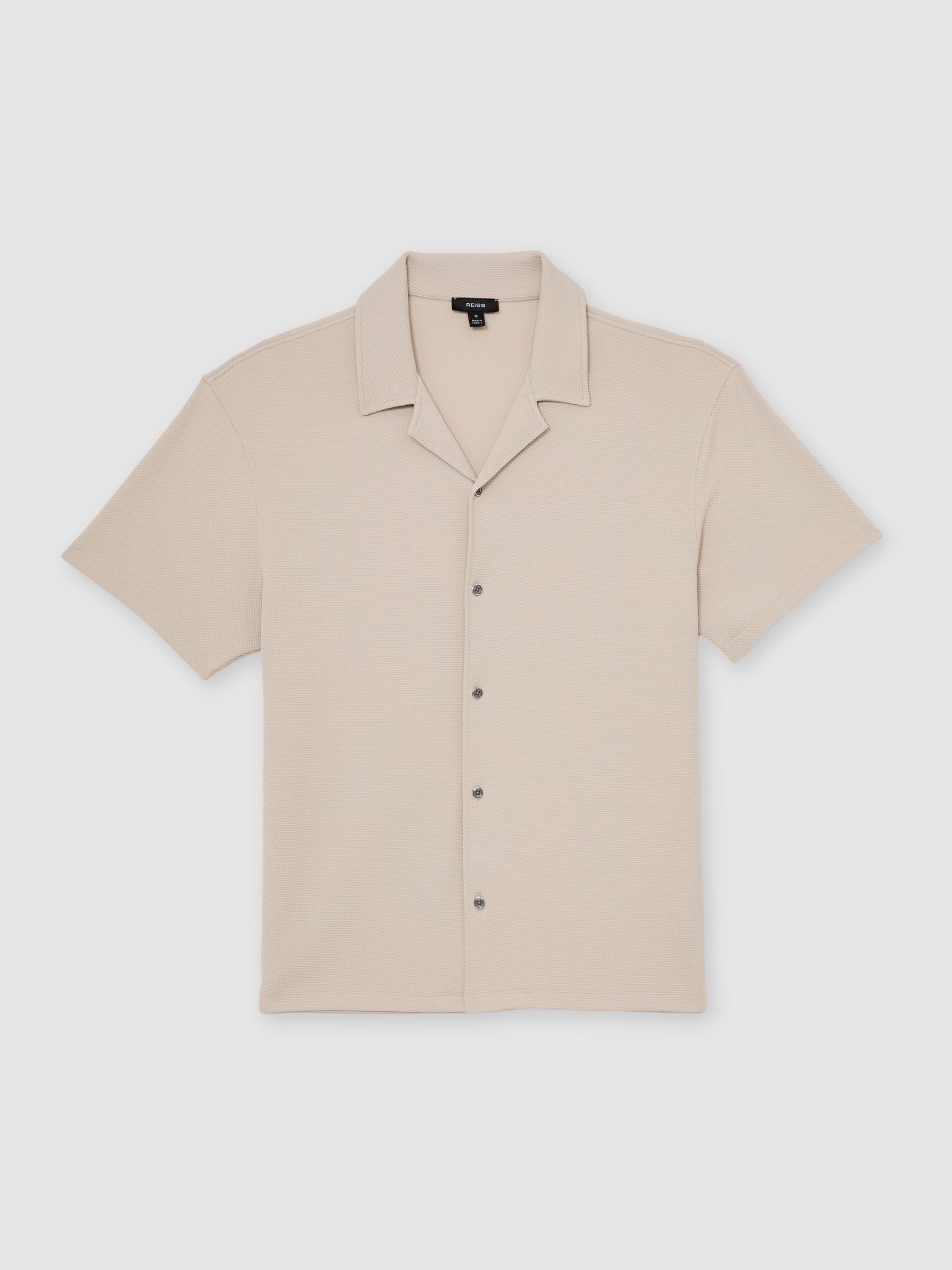 Textured Cuban-Collar Shirt in Stone