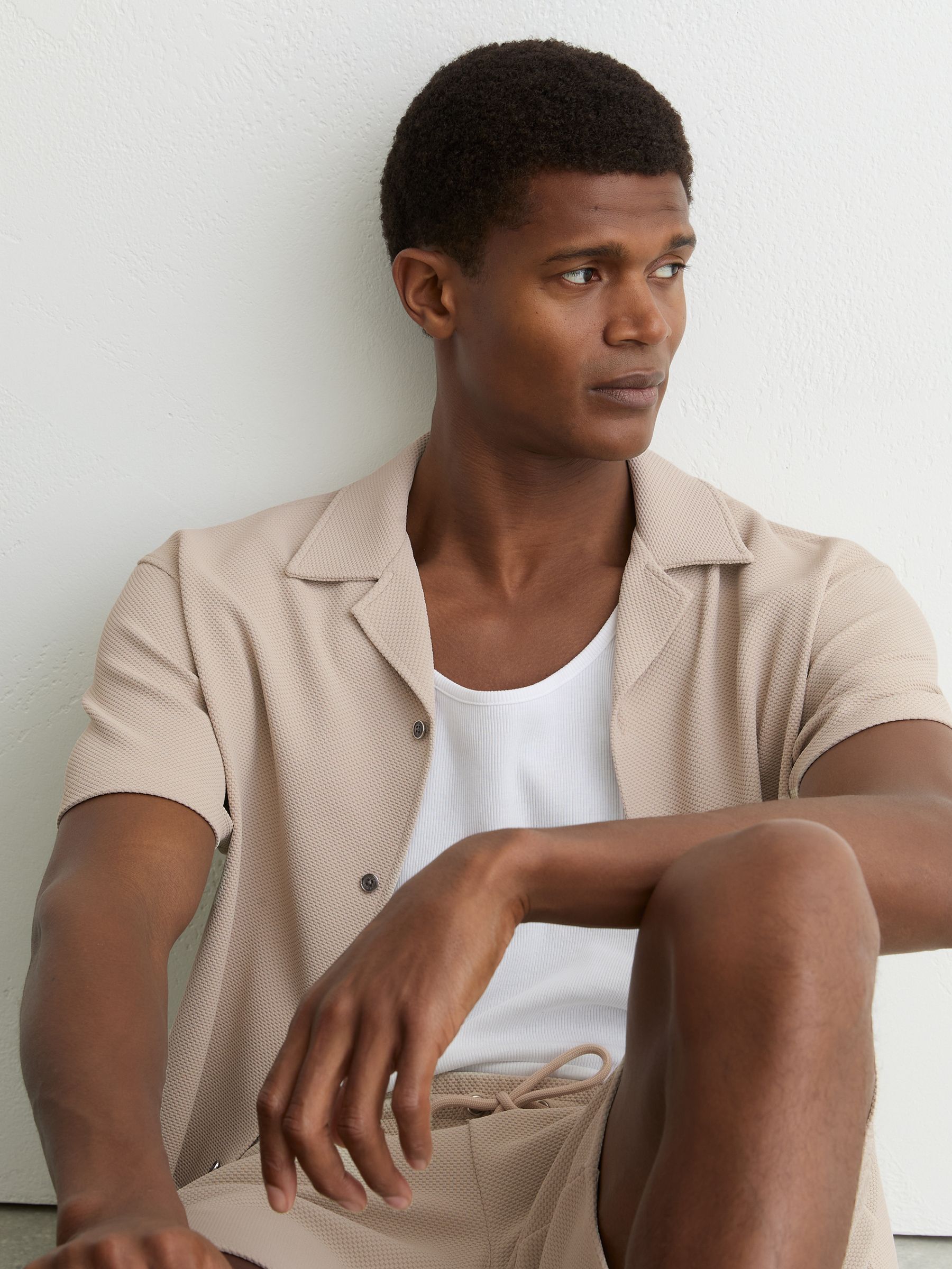 Textured Cuban-Collar Shirt in Stone - Image 4 of 7