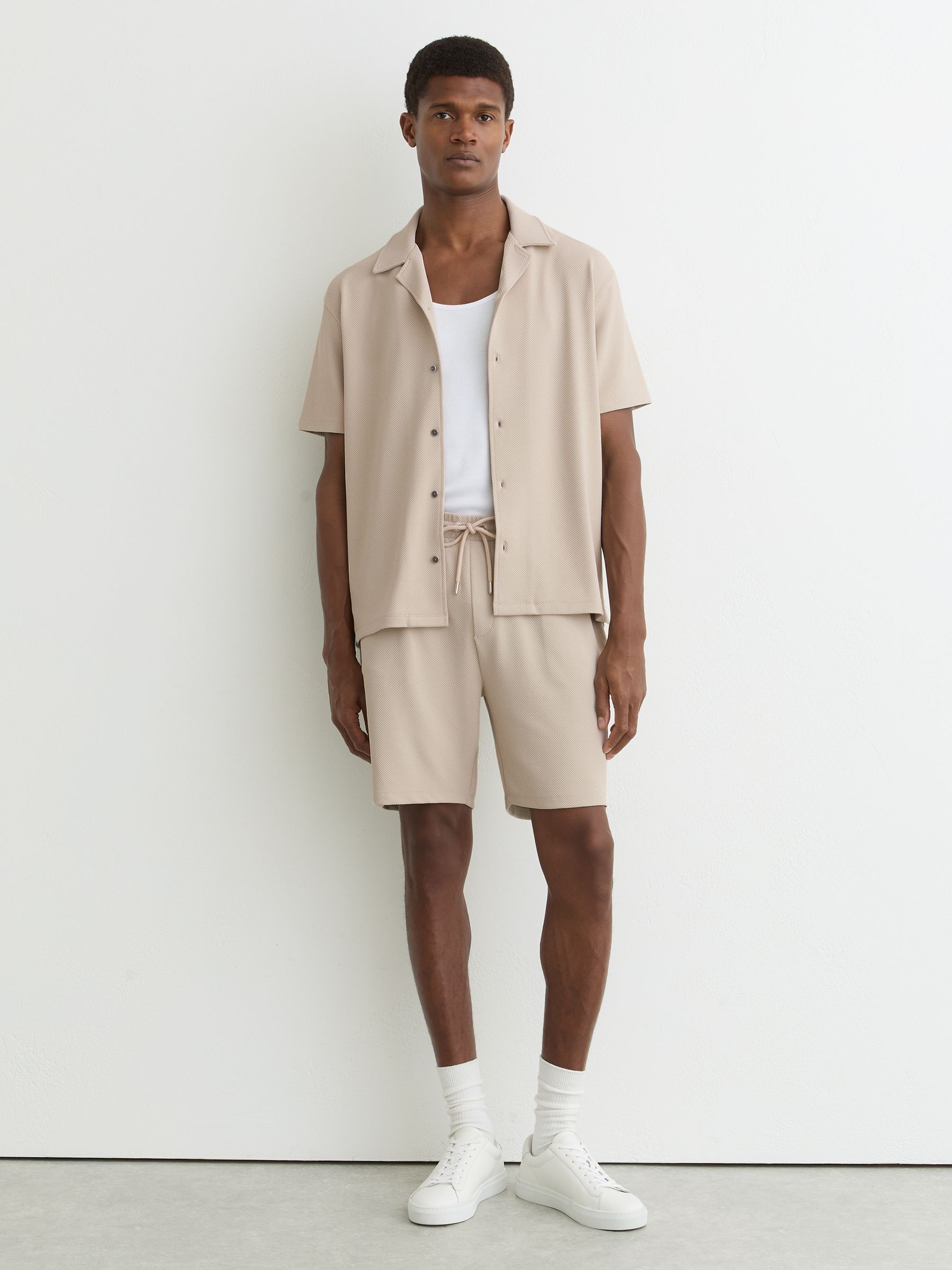 Textured Cuban-Collar Shirt in Stone - image 5