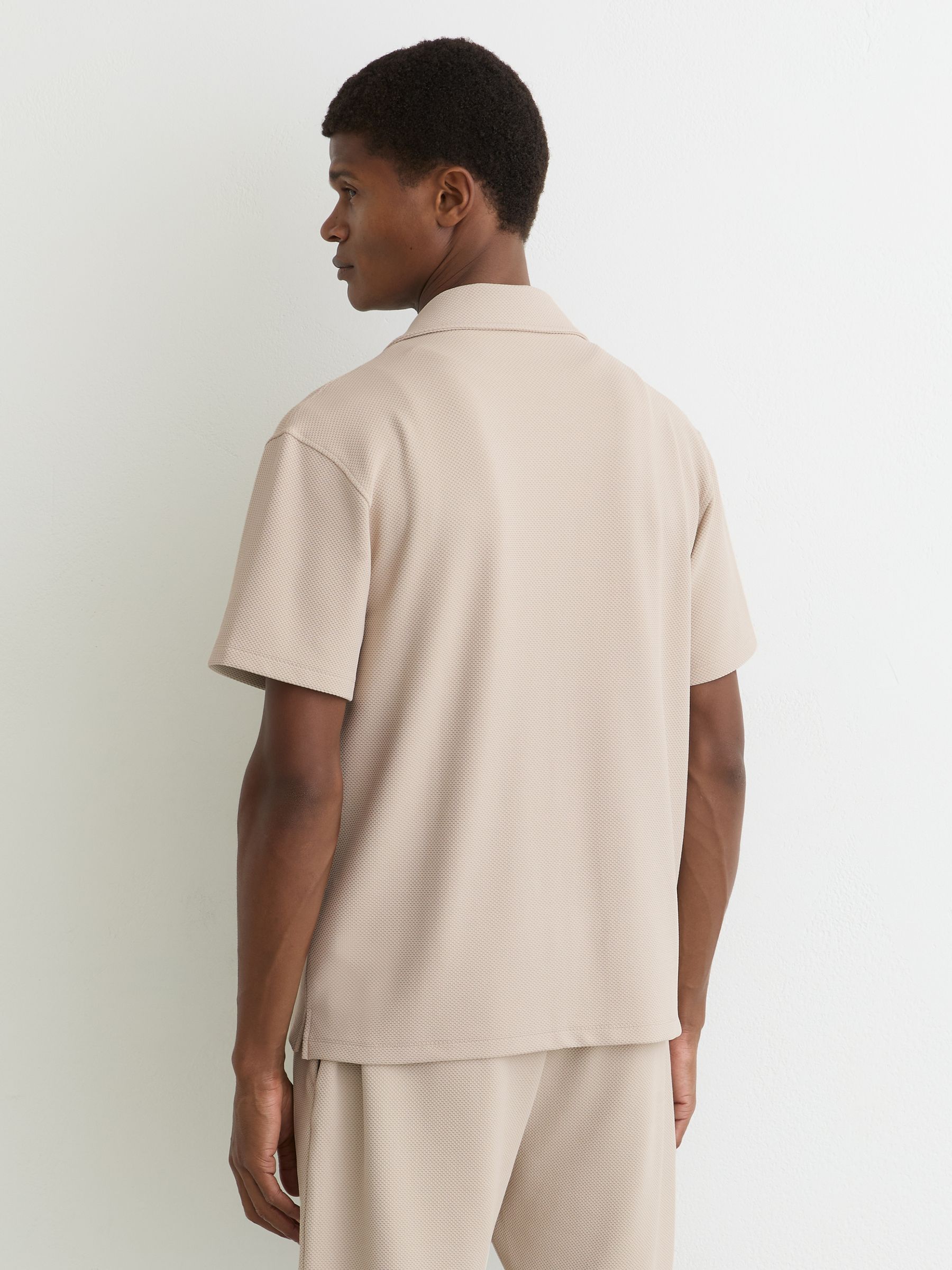 Textured Cuban-Collar Shirt in Stone - image 3