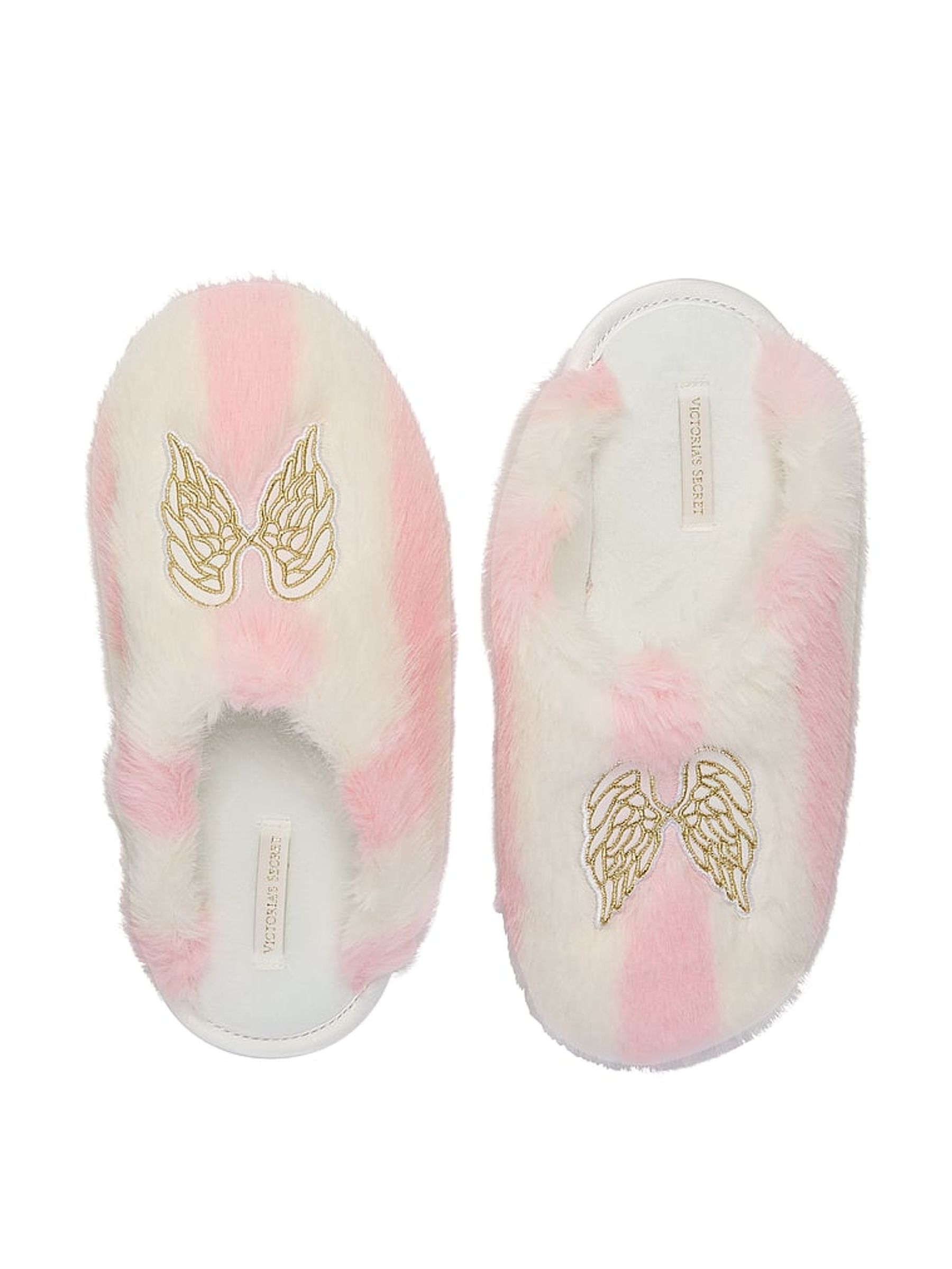 Pink Iconic Stripe Closed Toe Faux Fur Slippers - Image 1 of 2